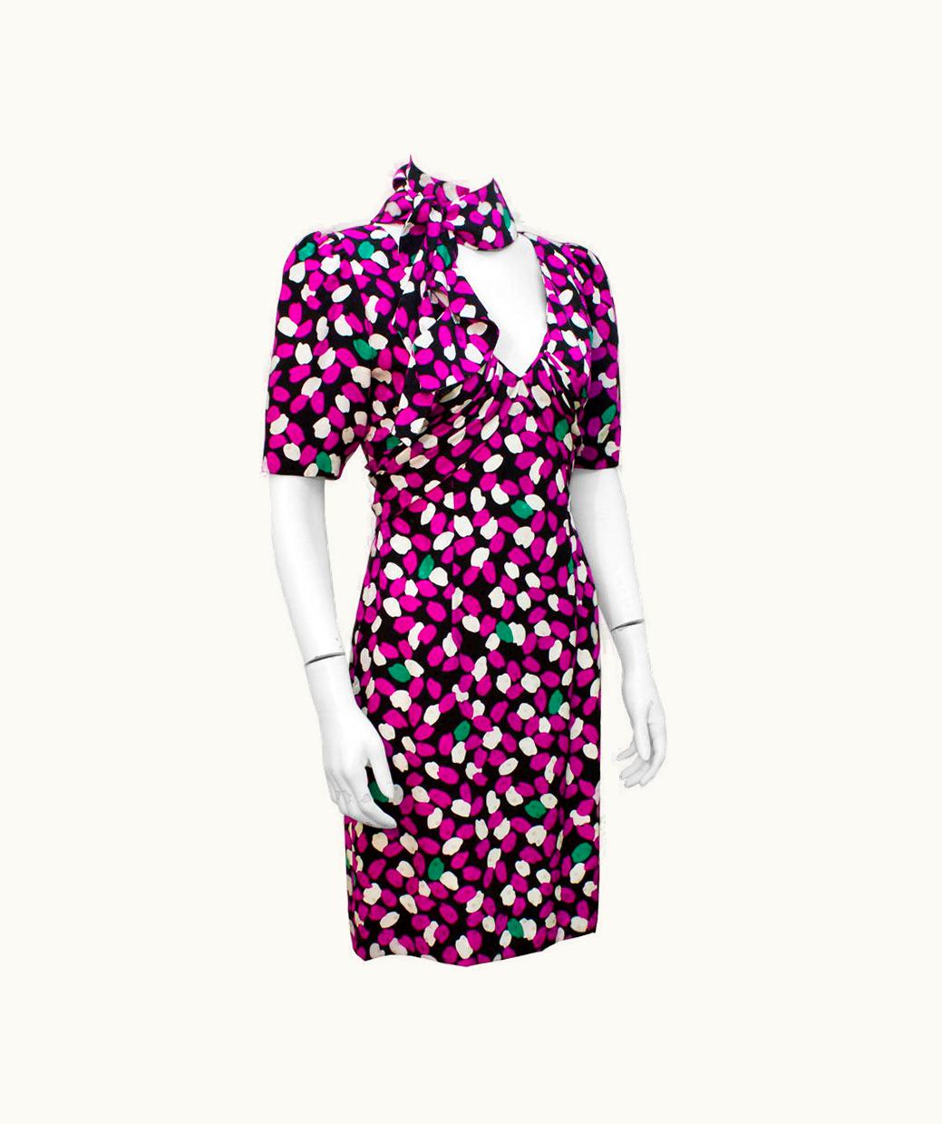 Givenchy 1980' Givenchy Flower Petal Print Dress With Neck Tie