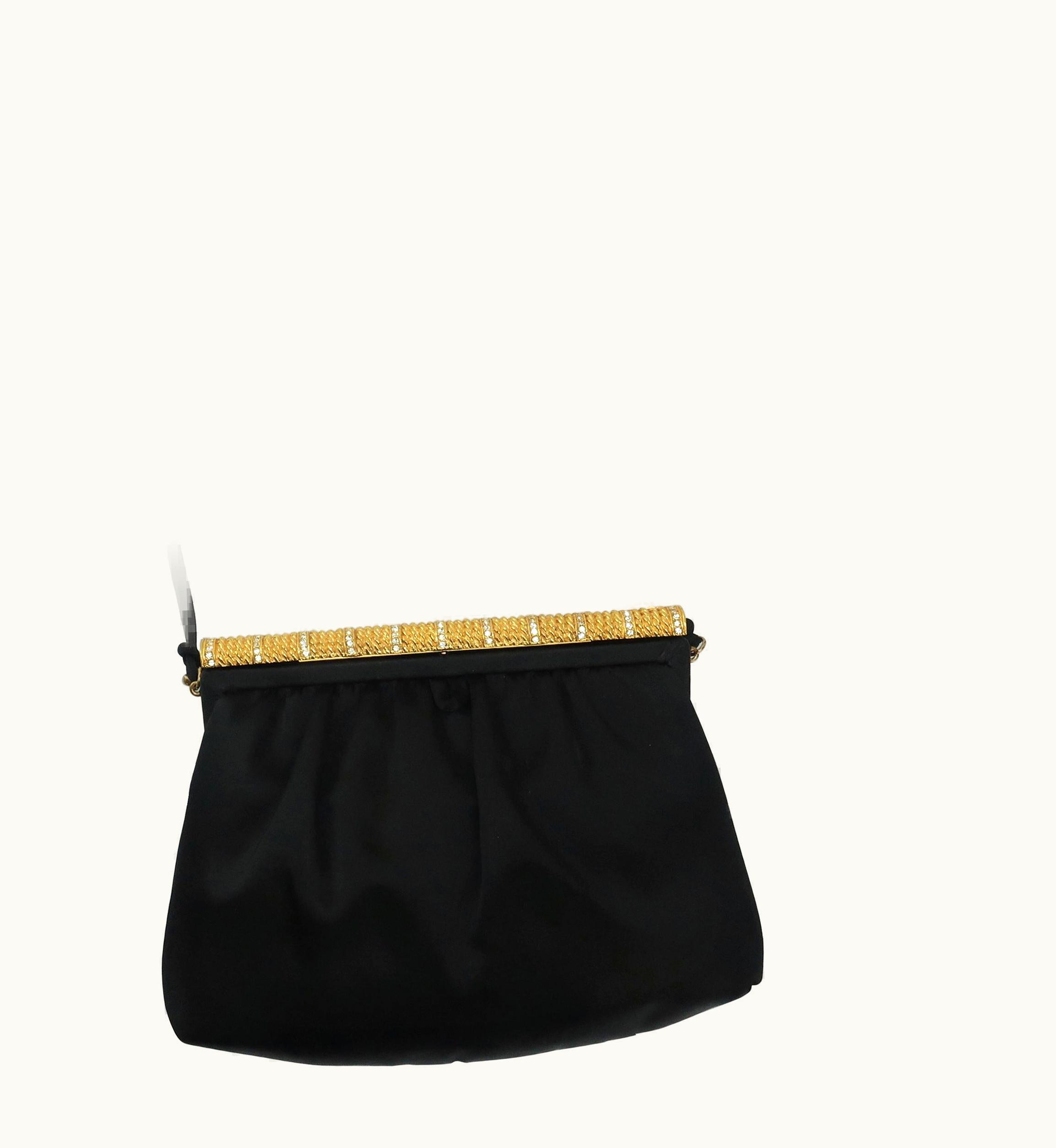 Givenchy C.1980 Givenchy Black Satin Evening Handbag With Rhinestone Closure