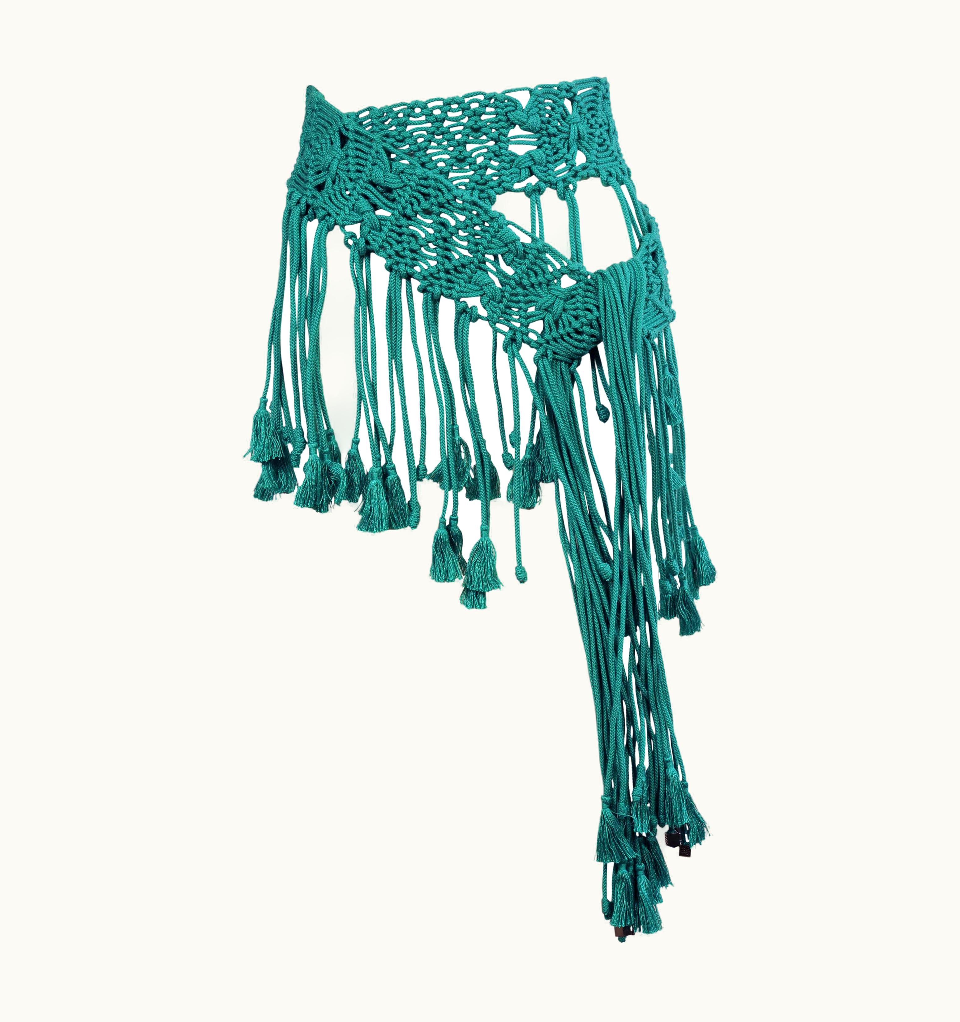 Givenchy Givenchy Blue/Green Hand Made Macrame Wrap Belt With Givenchy Logo Beadwork