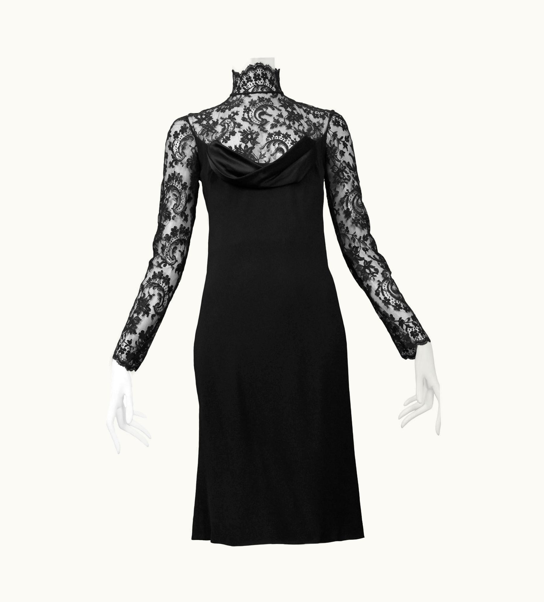 Givenchy Vintage 1996 Givenchy By John Galliano Black Satin & Lace Cocktail Dress