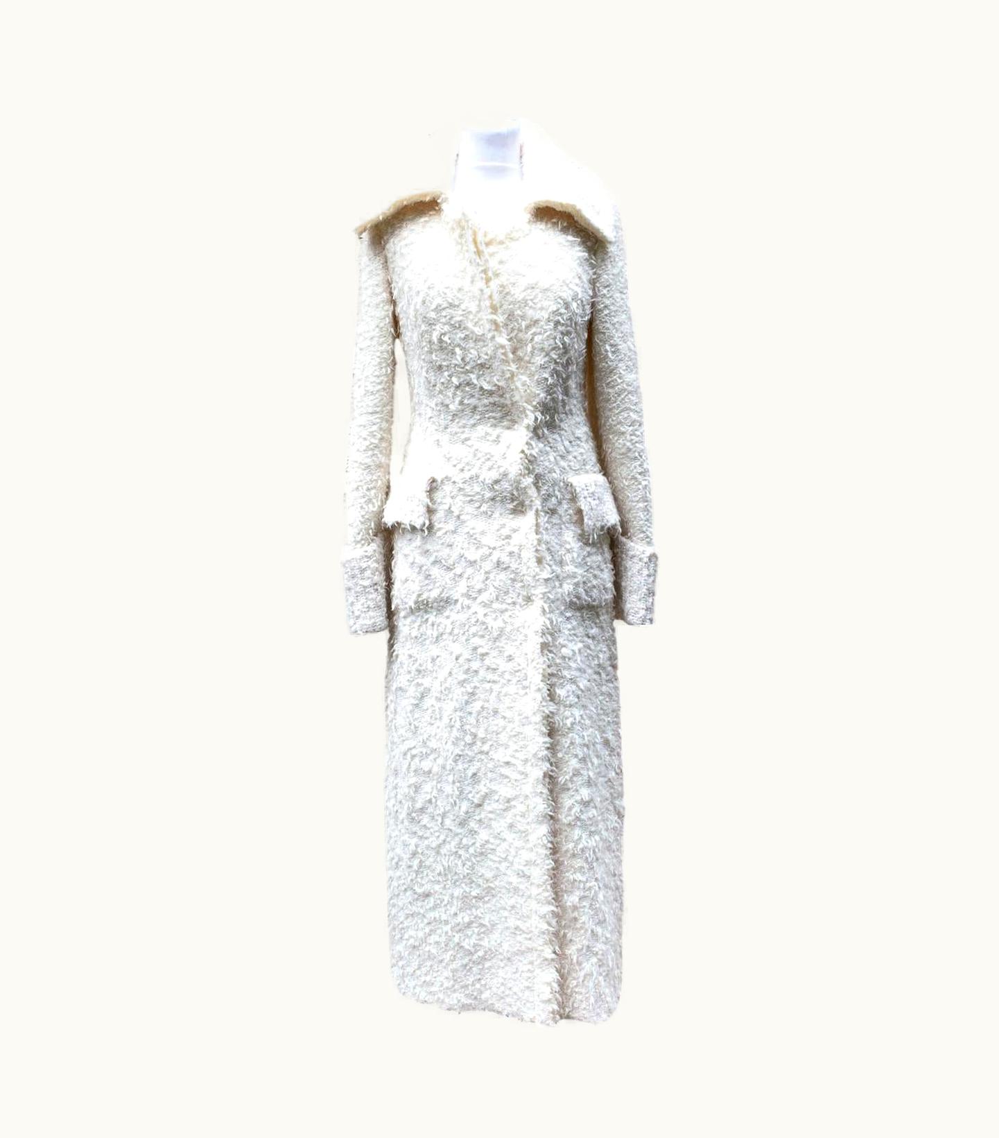 Alexander McQueen White Mohair Wool Fluffy Long Lengt Coat