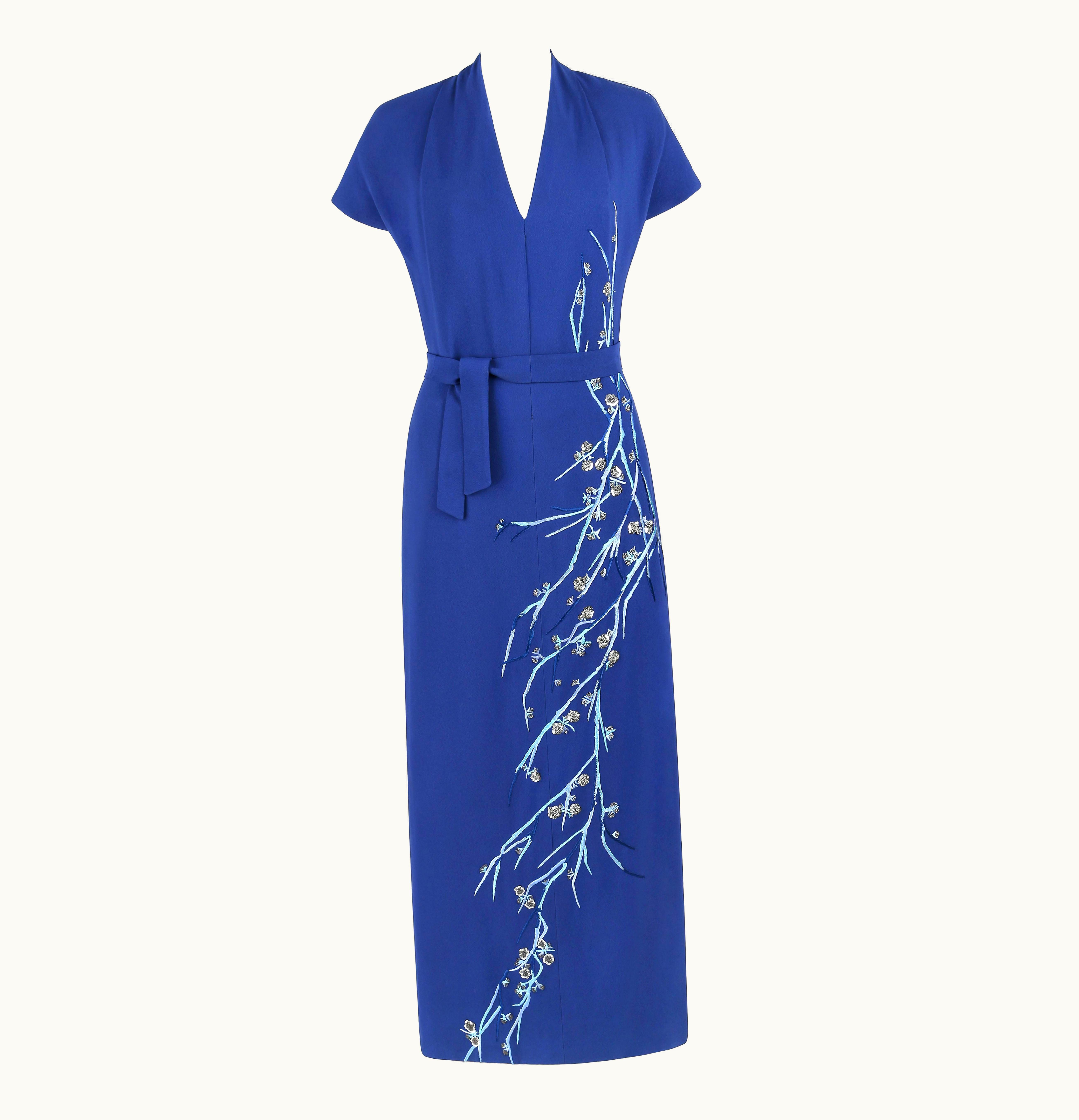 Givenchy Couture AW 1998 Alexander McQUEEN Royal Blue Floral Embroidered Dress