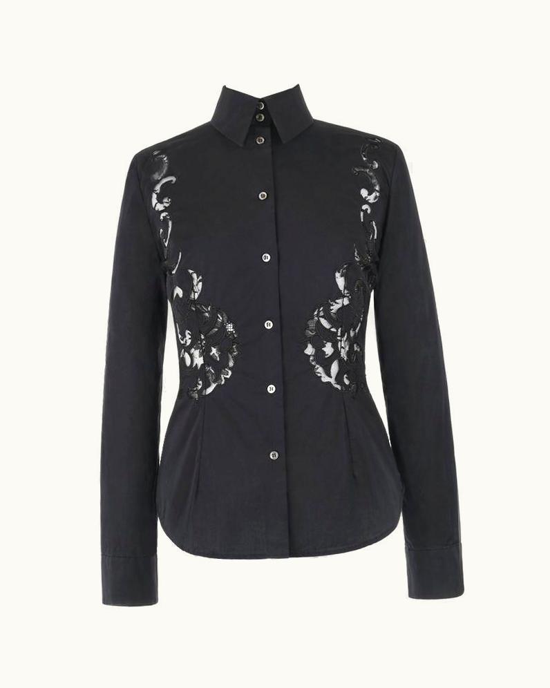 Givenchy Couture S/S 1998 Alexander McQUEEN Black Floral Lace Cut Work Shirt