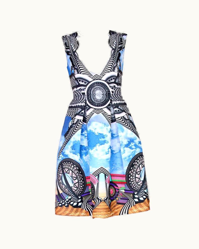 Givenchy Givenchy Multi-Colored Roller Coaster & Cloud Print Sleeveless Dress