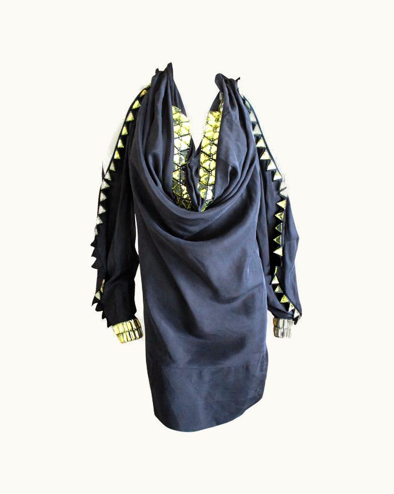 Givenchy Givenchy By Ricardo Tischi Fall 2007 Silk Dress W Sawtooth Gold Crystals