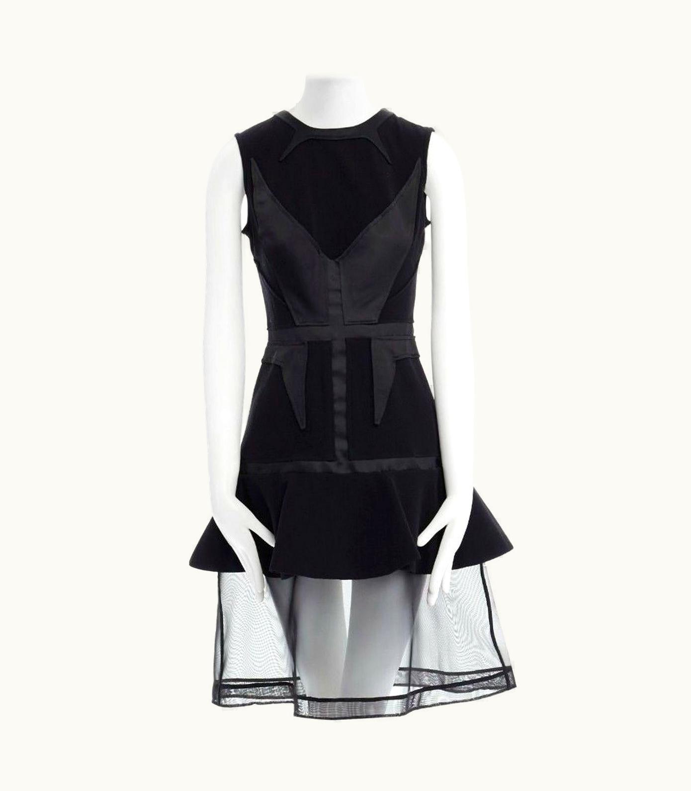 Givenchy Givenchy Tisci 2011 Black Angular Patched Sheer Skirt Layer Dress