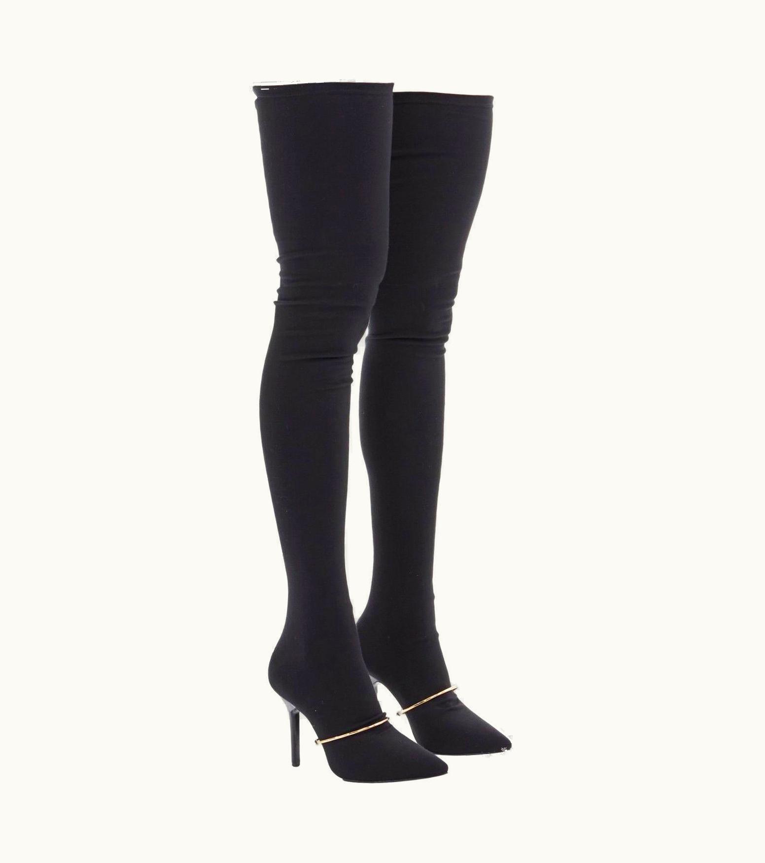 Givenchy Givenchy Tisci 2012 Black Stretch Sock Gold Bar Point Over Knee Thigh Boot