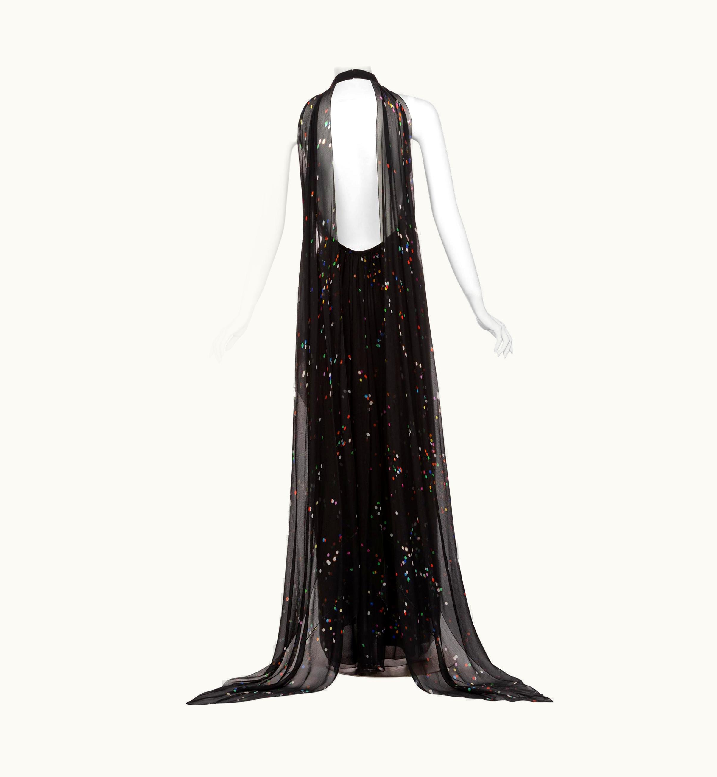 Givenchy Givenchy Black Confetti Print Silk Cut-Out Back Gown 2014