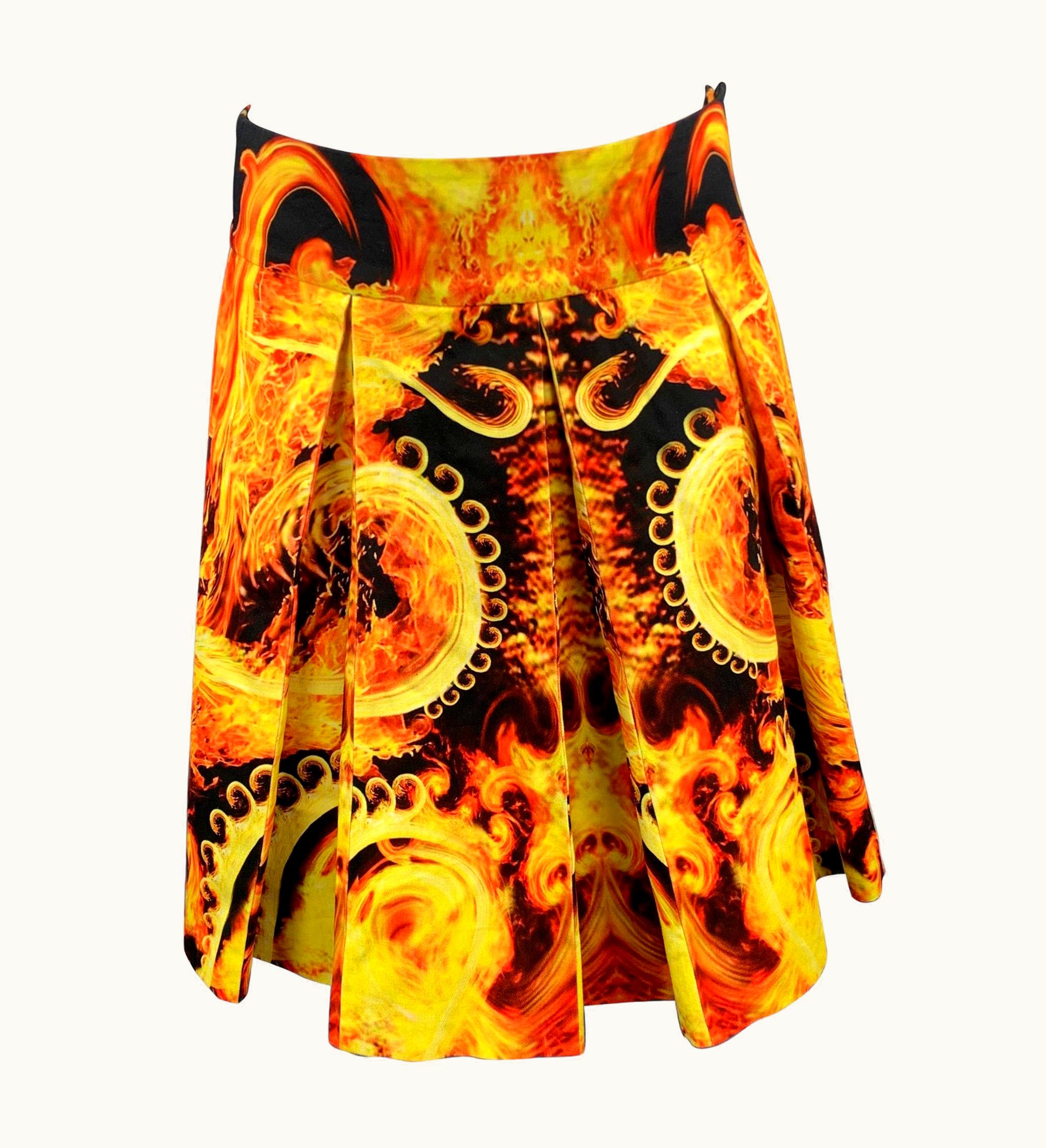 Givenchy Givenchy Spring 2014 Black & Yellow Flames Cotton Pleated Kilt