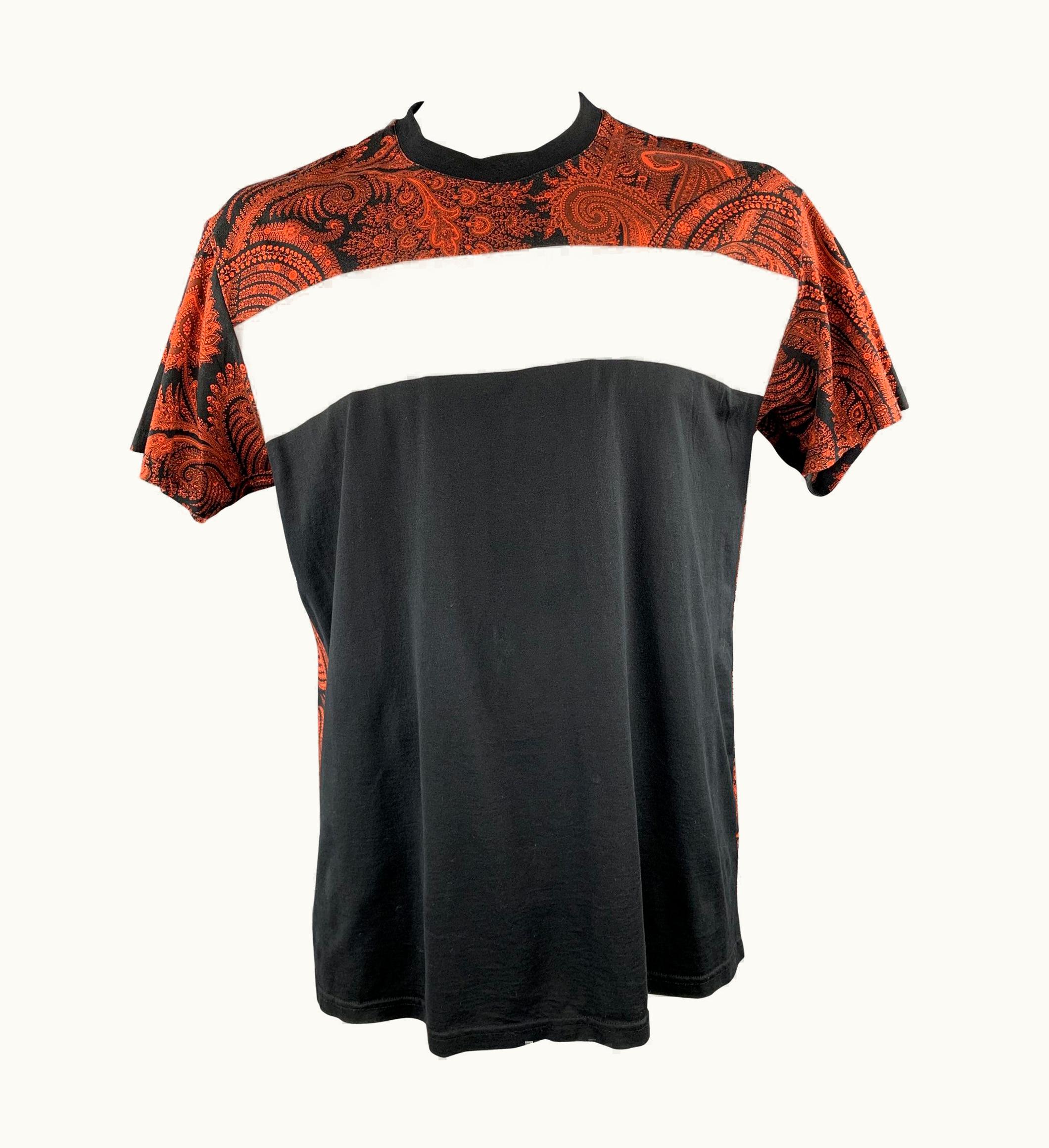 Givenchy Givenchy Black & Orange Mixed Fabrics Cotton Crew-Neck T-shirt