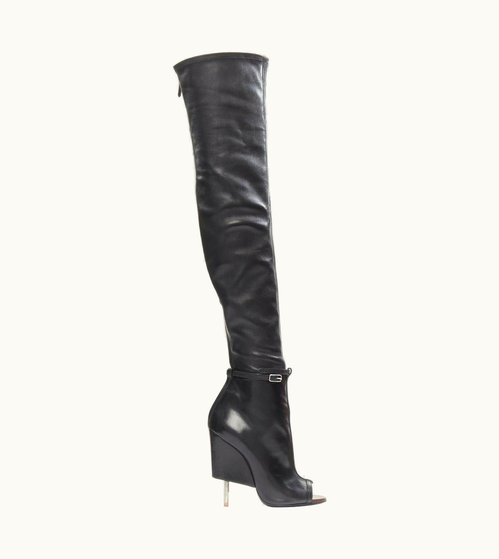 Givenchy Givenchy Riccardo Tisci Narlia Black Leather Thigh High Boots Wedge Heel