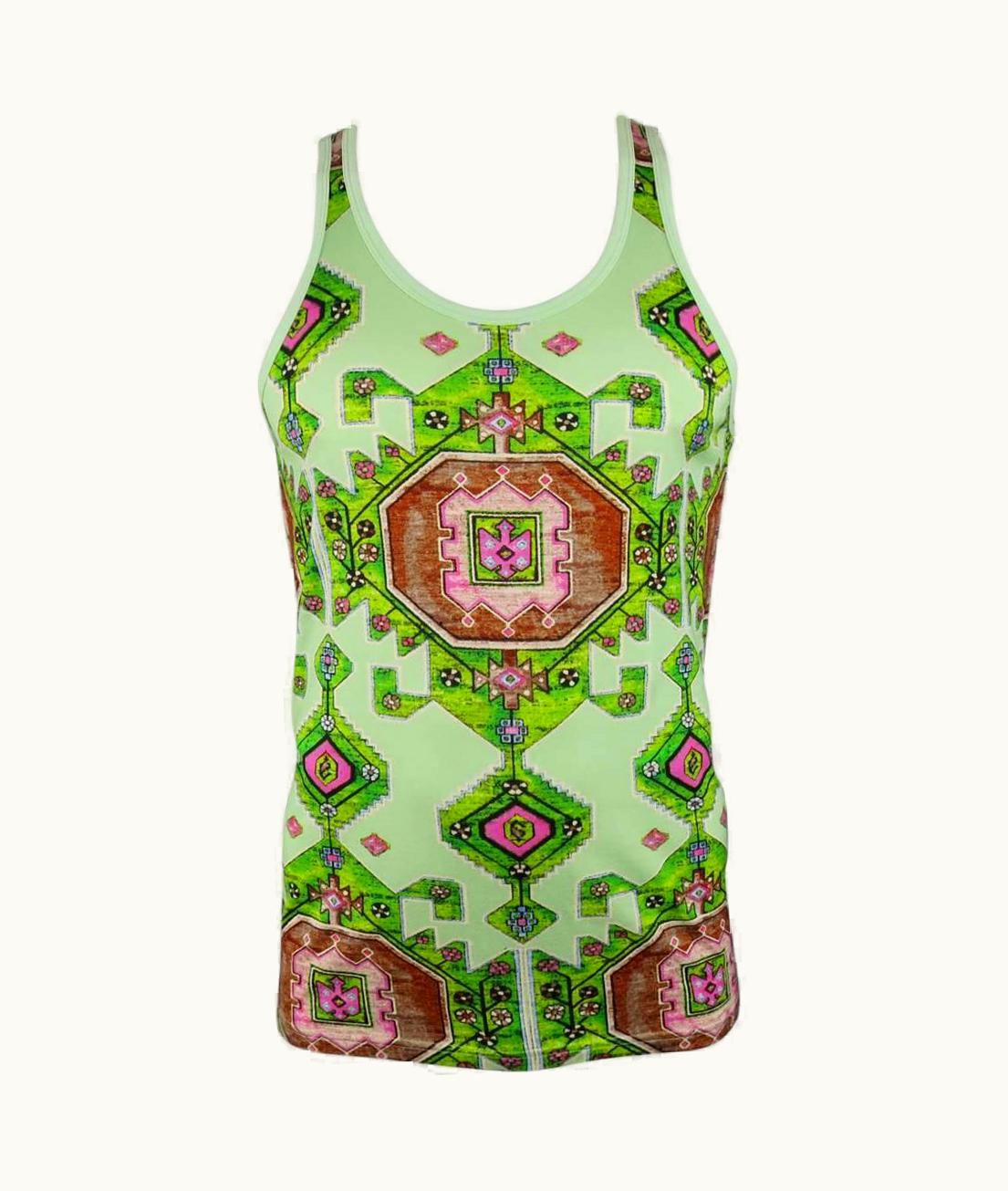 Givenchy Givenchy Resort 2016 Mint Green Aztec Carpet Print Cotton Tank Top