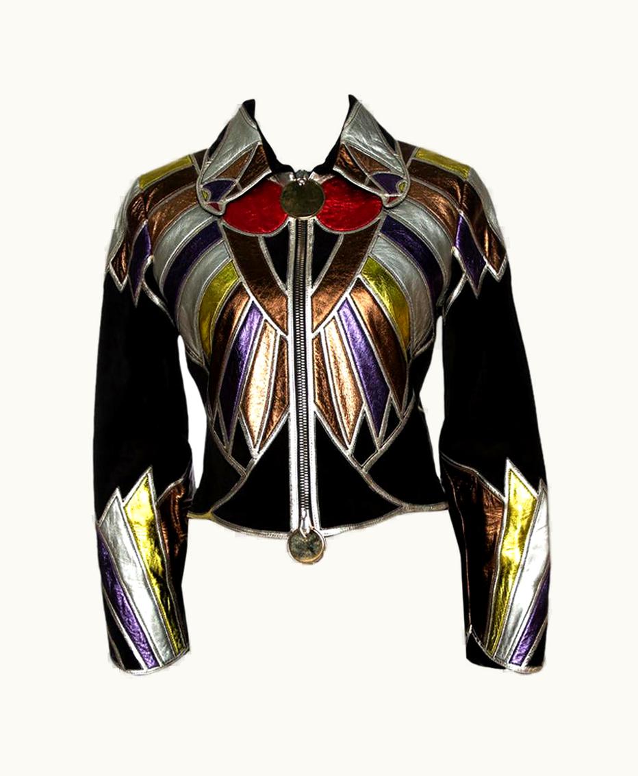 Givenchy Givenchy Metallic Suede & Leather Patch Detail Cropped Jacket