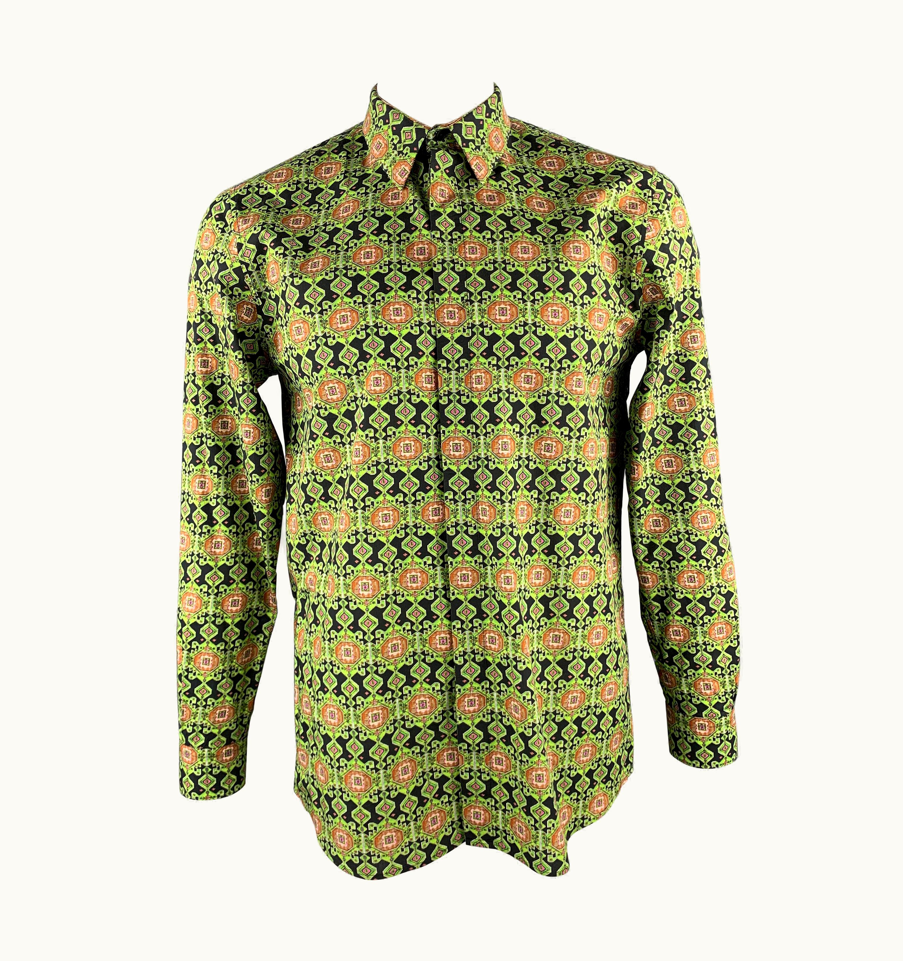 Givenchy Givenchy Green & Black Print Cotton Hidden Buttons Long Sleeve Shirt