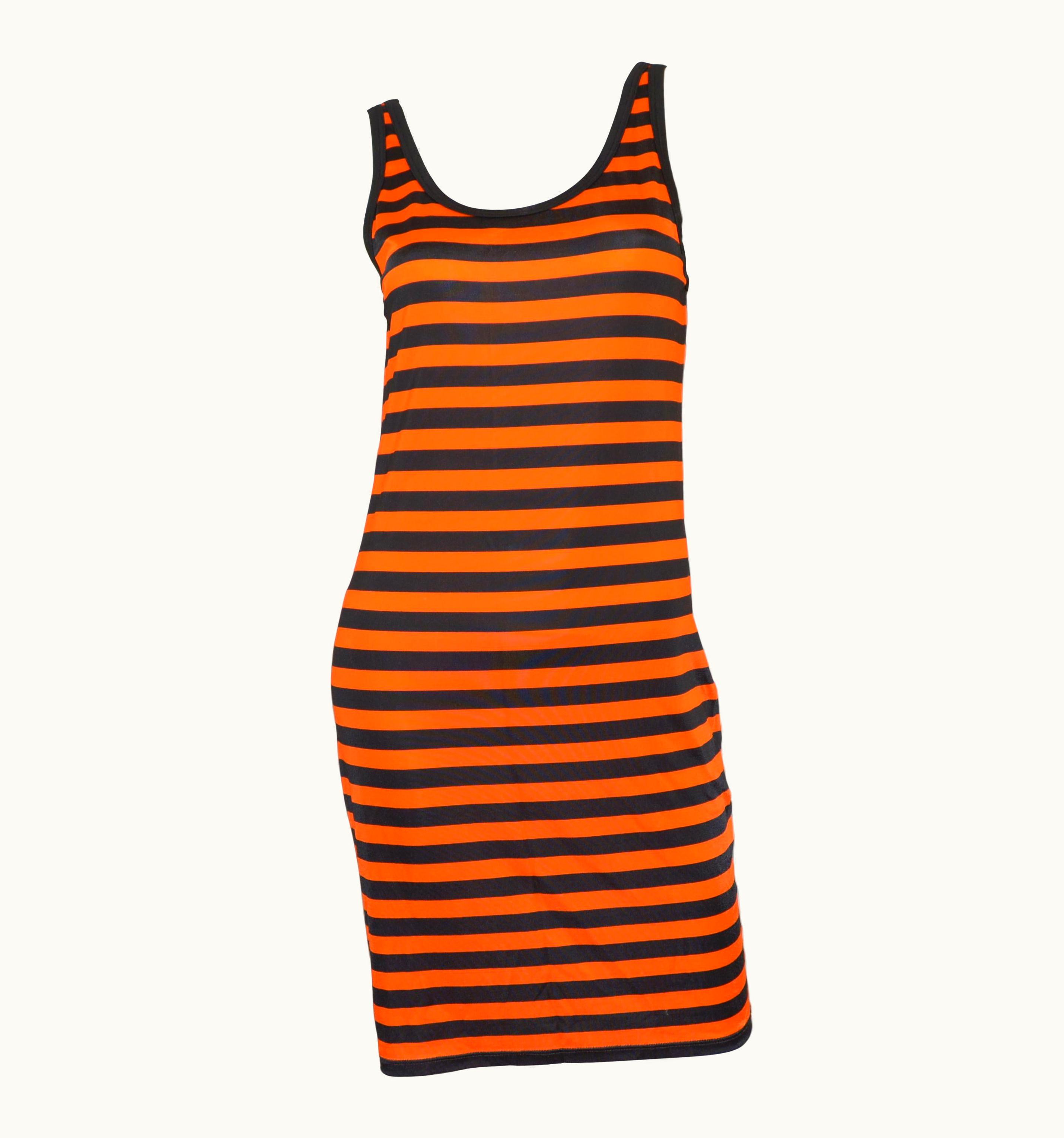 Givenchy Givenchy 2017 Orange Black Striped Sheer Tank Dress