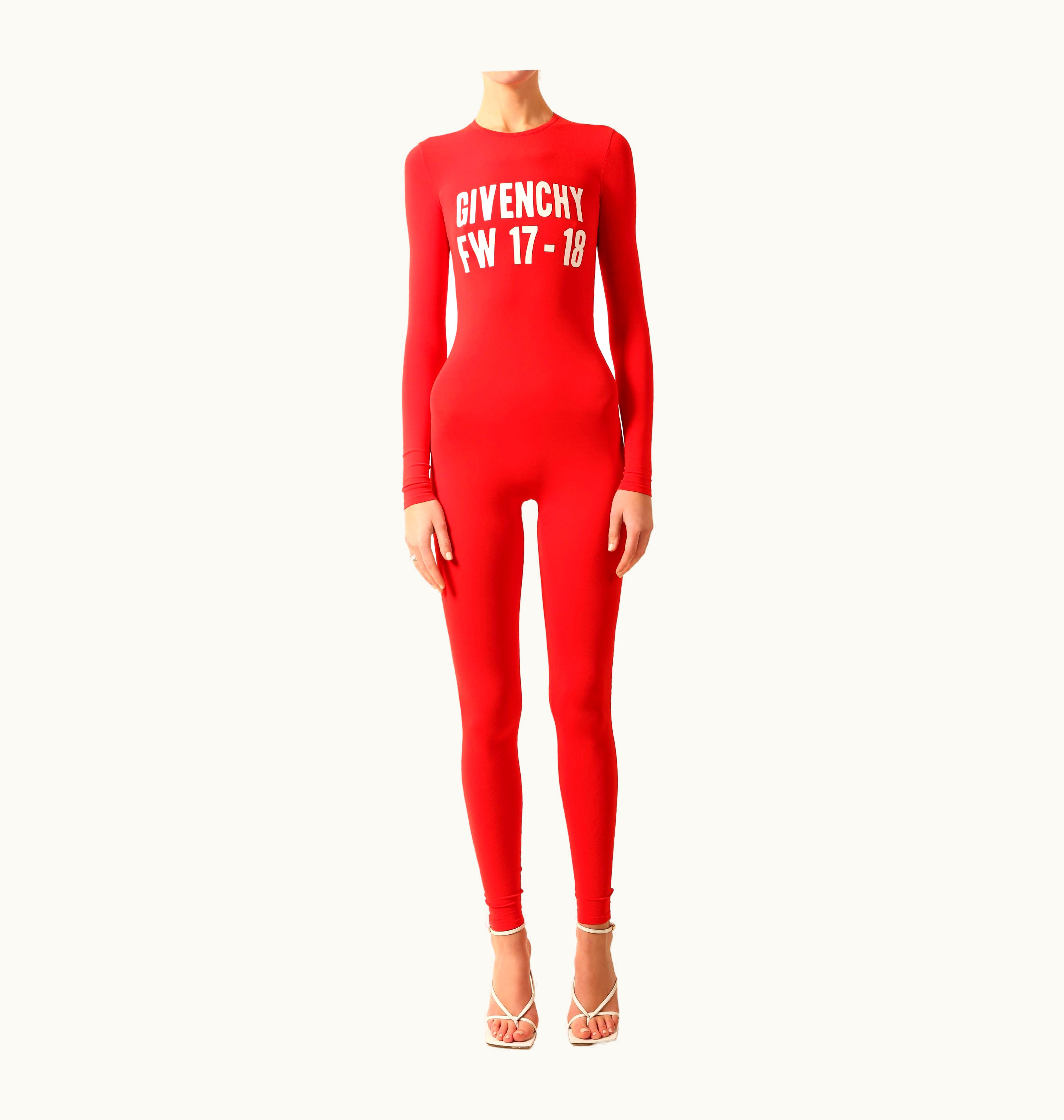 Givenchy Givenchy Fall 2017 Red White Logo Print Stretch Bodysuit Catsuit Jumpsuit