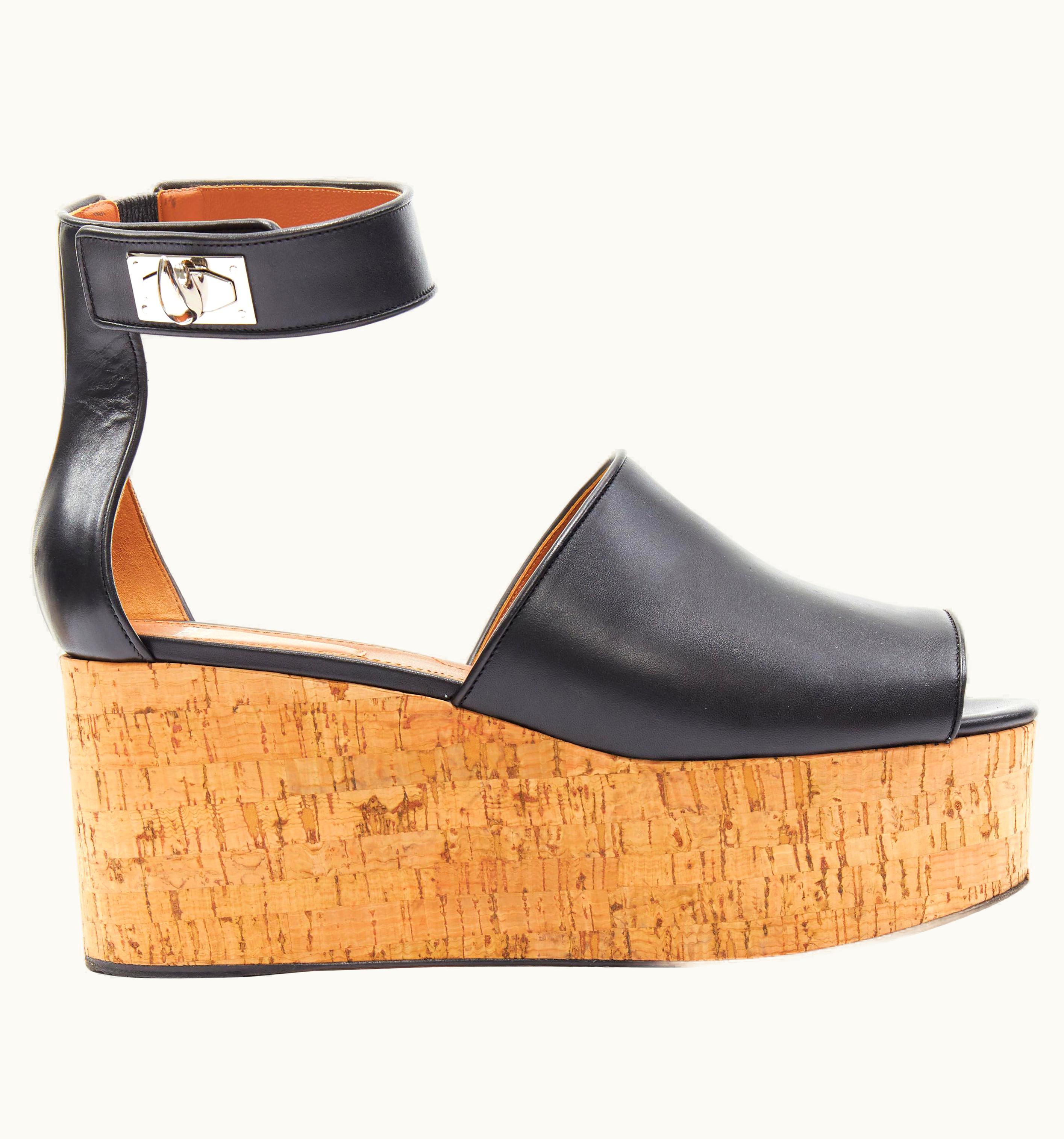Givenchy Givenchy Shark Tooth Silver Twist Block Black Open Toe Cork Wedge Platform