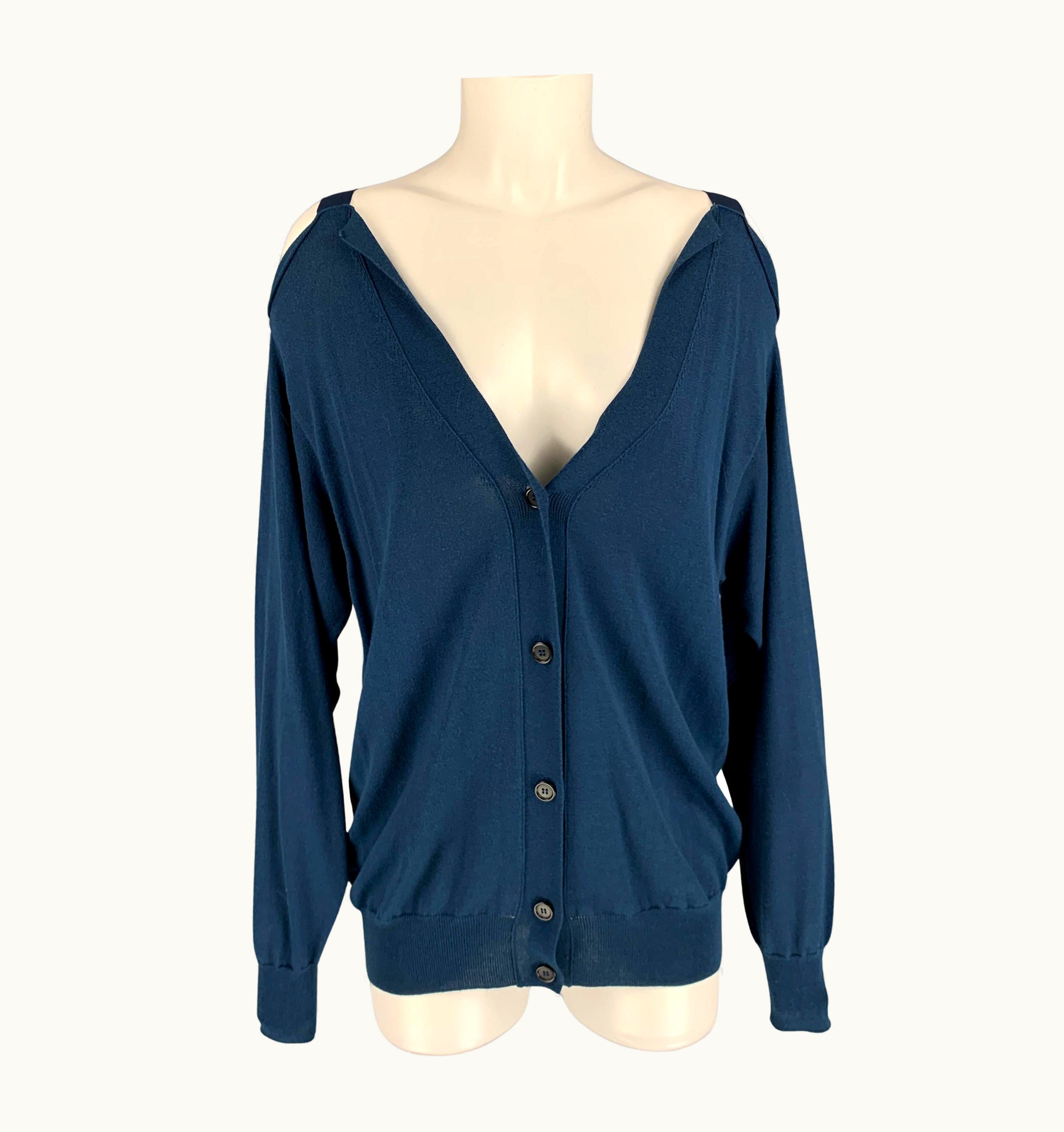 Maison Margiela Maison Margiela Navy Jersey Off-Shoulder Cardigan