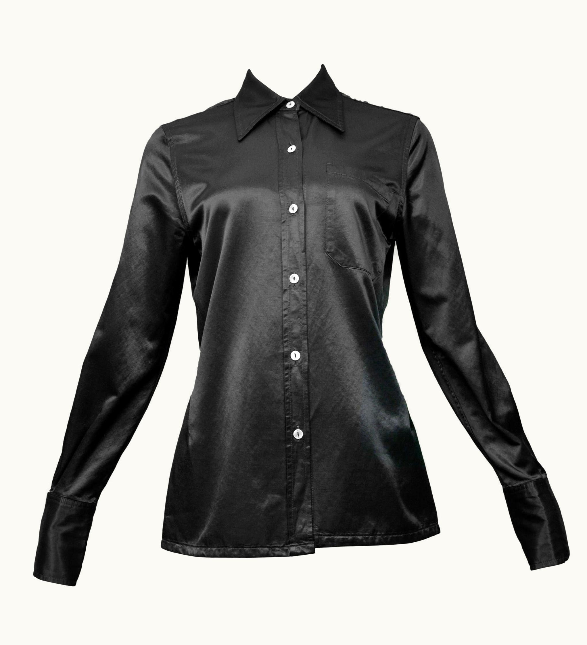 Maison Margiela Maison Martin Margiela Black Satin Button Down One-Pocket Shirt