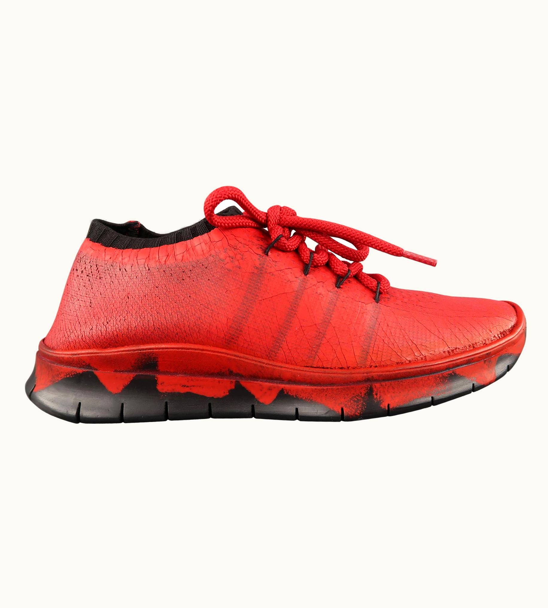 Maison Margiela Maison Margiela Red Painted Knit Lace Up Sneakers