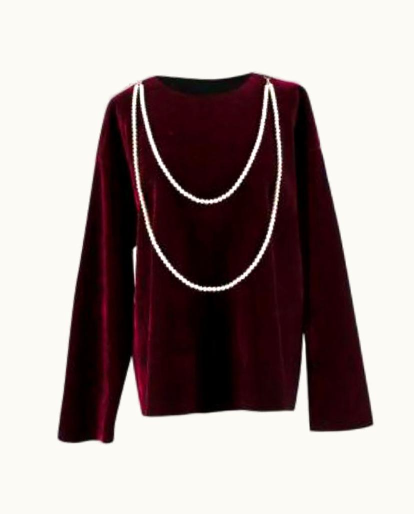 MM6 Maison Margiela Maison Martin Margiela Mm6 Faux Pearl Embellished Burgundy Velvet Top