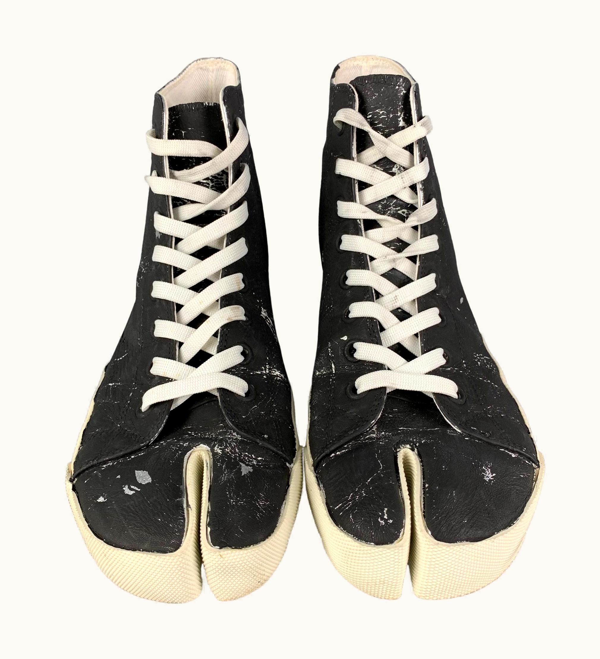 Maison Margiela Maison Margiela Black Silver Painted Canvas High Top Tabi Sneakers