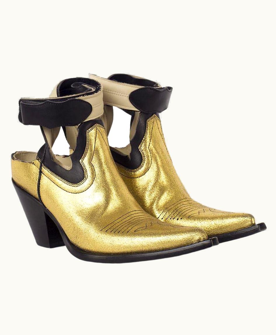 Maison Margiela Maison Margiela Metallic Gold Black Leather Vintage Style Cut Out Cowboy Boots
