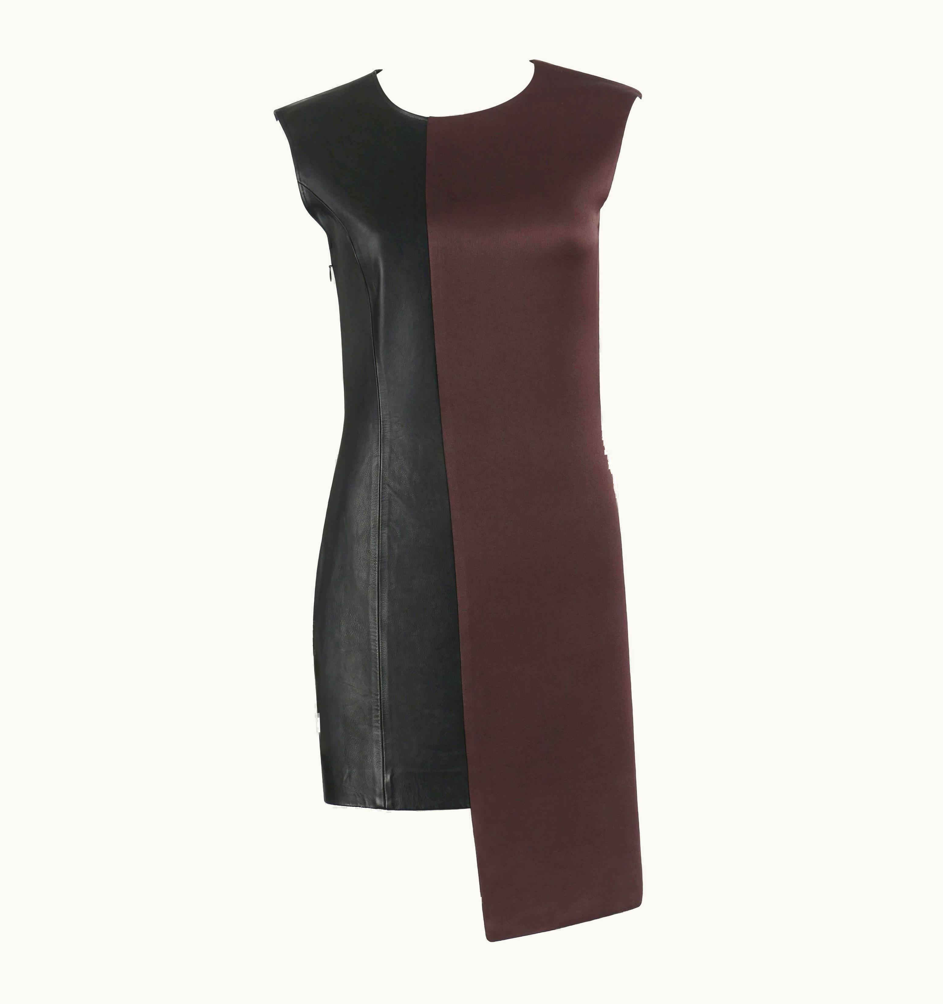 Maison Margiela Maison Martin Margiela AW 2009 Dark Plum Crepe Black Leather Asymmetrical Dress