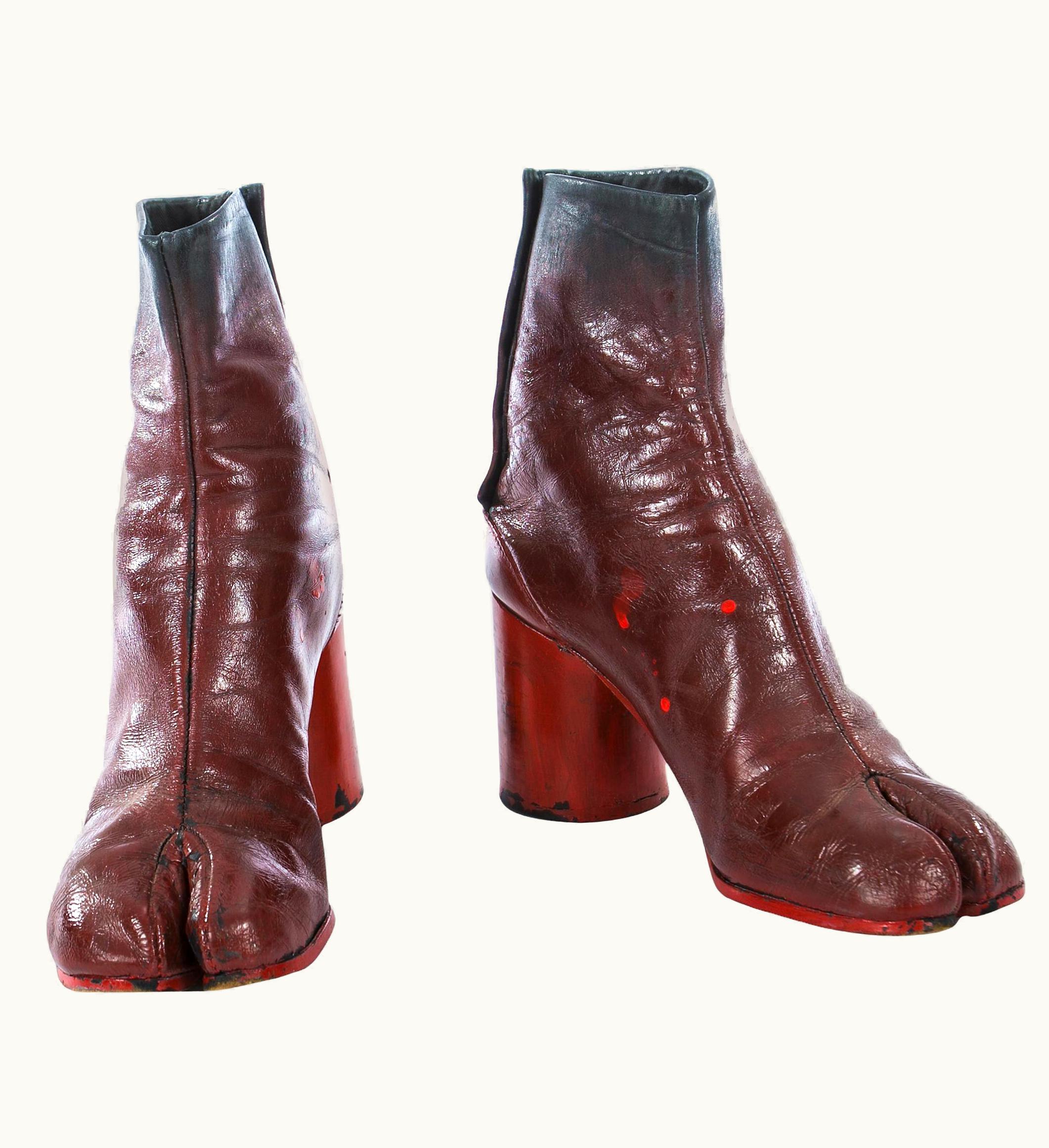 Maison Margiela Margiela Red Leather Painted Tabi Boots, AW 1995