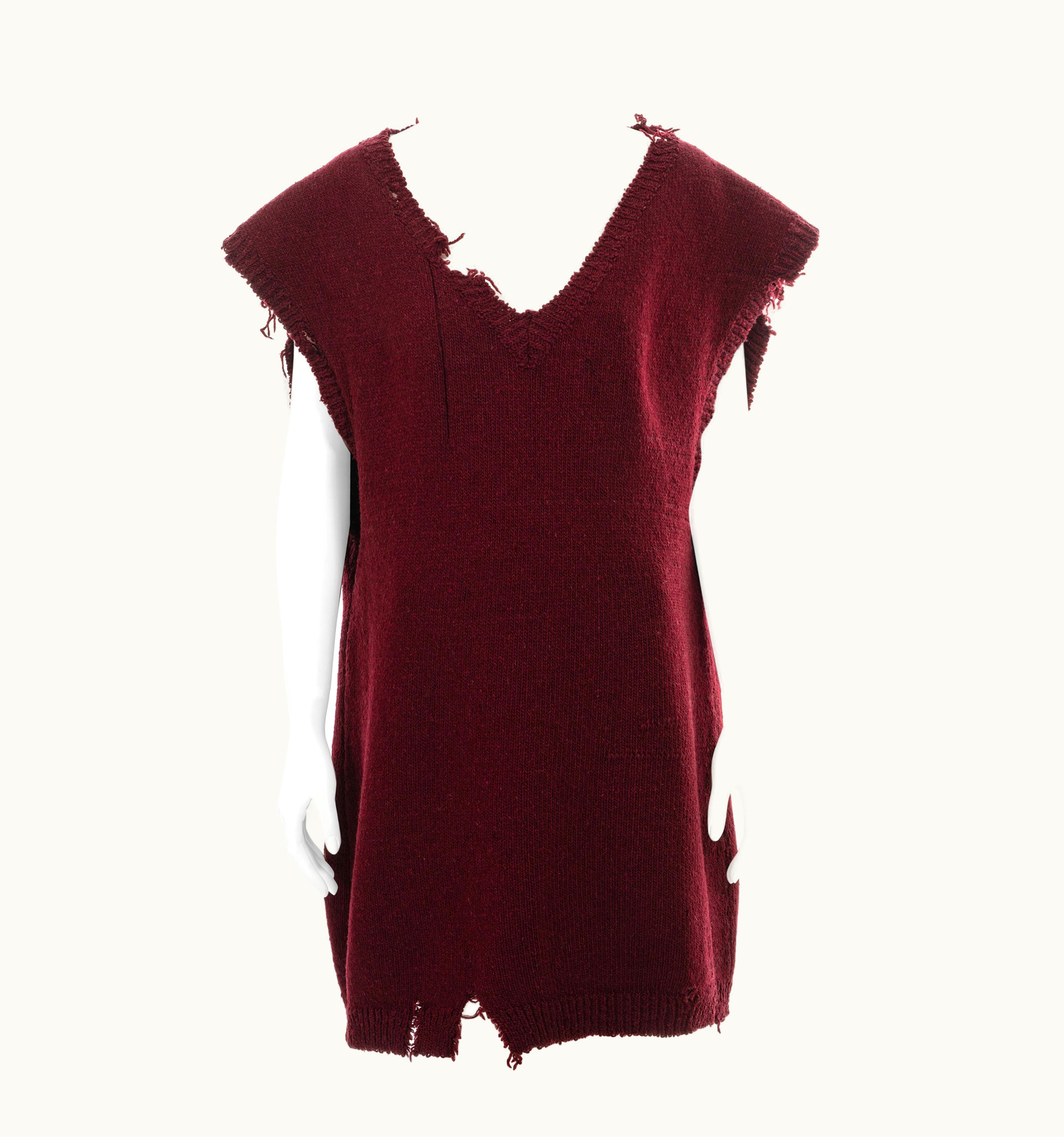 Maison Margiela Martin Margiela Oversized Destroyed Burgundy Knitted Sweater Vest, AW 2000