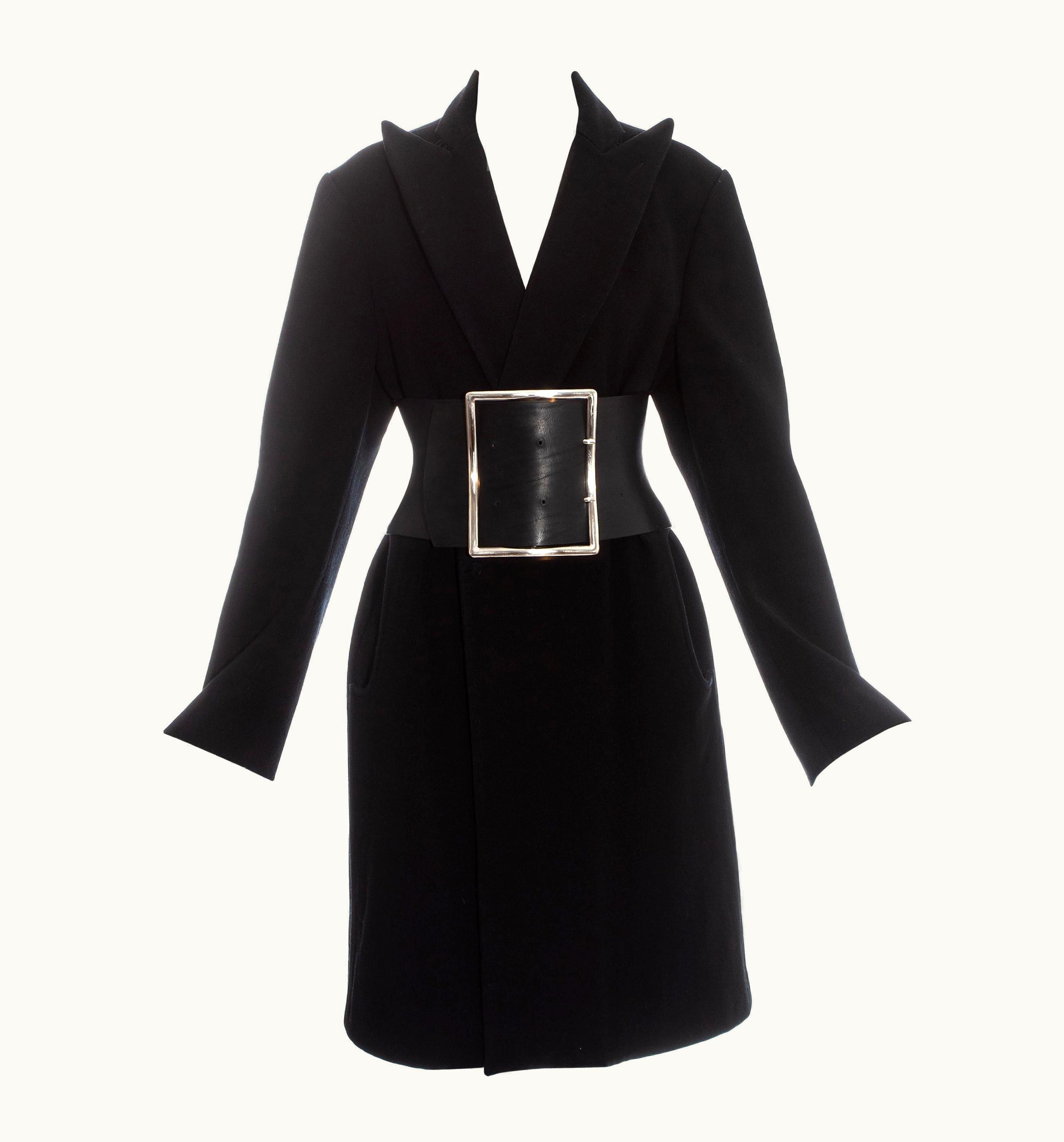 Maison Margiela Margiela Black Wool Oversized Coat With Leather Obi Belt, AW 1996