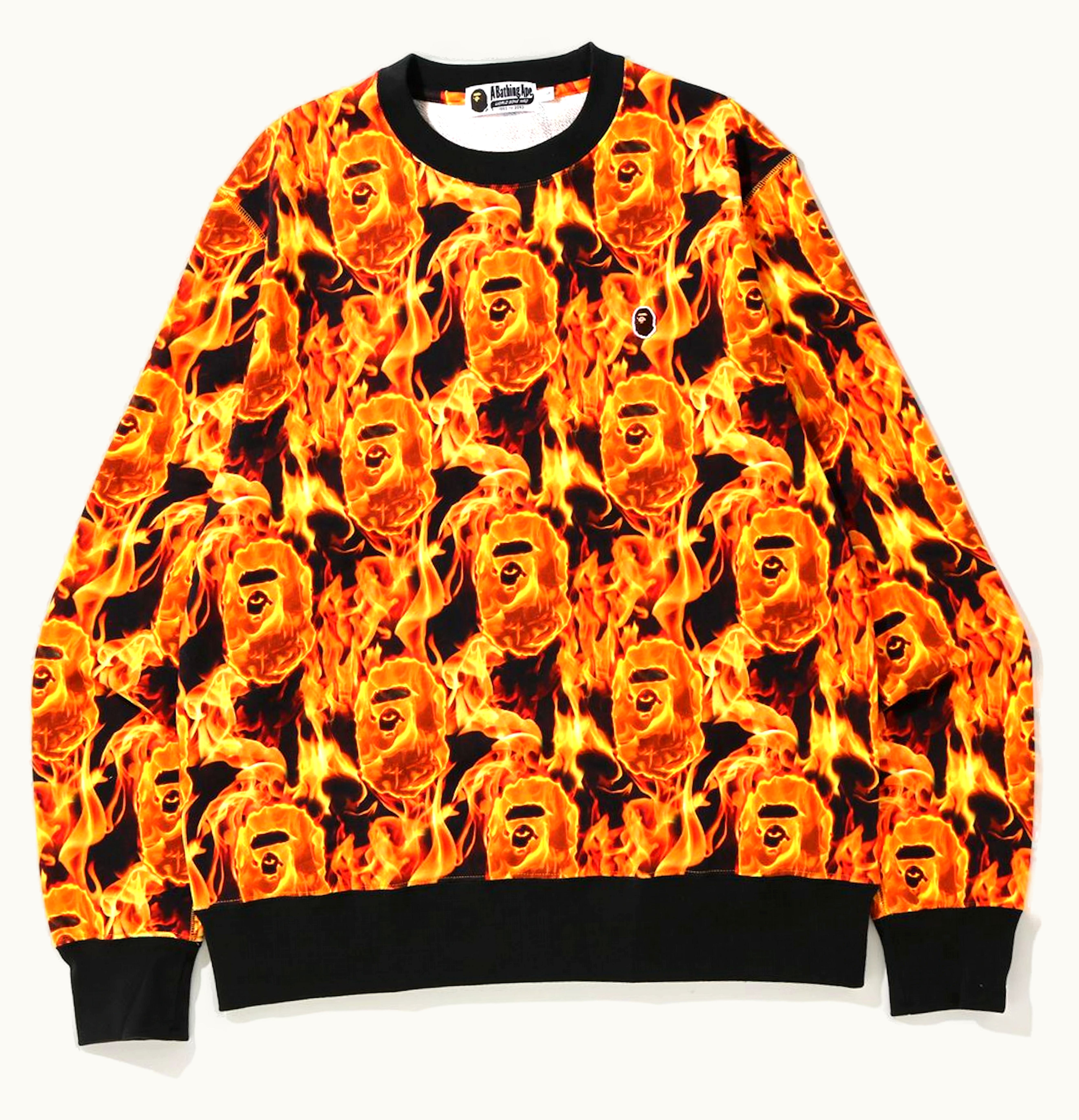 BAPE BAPE Flame Wide Crewneck Orange