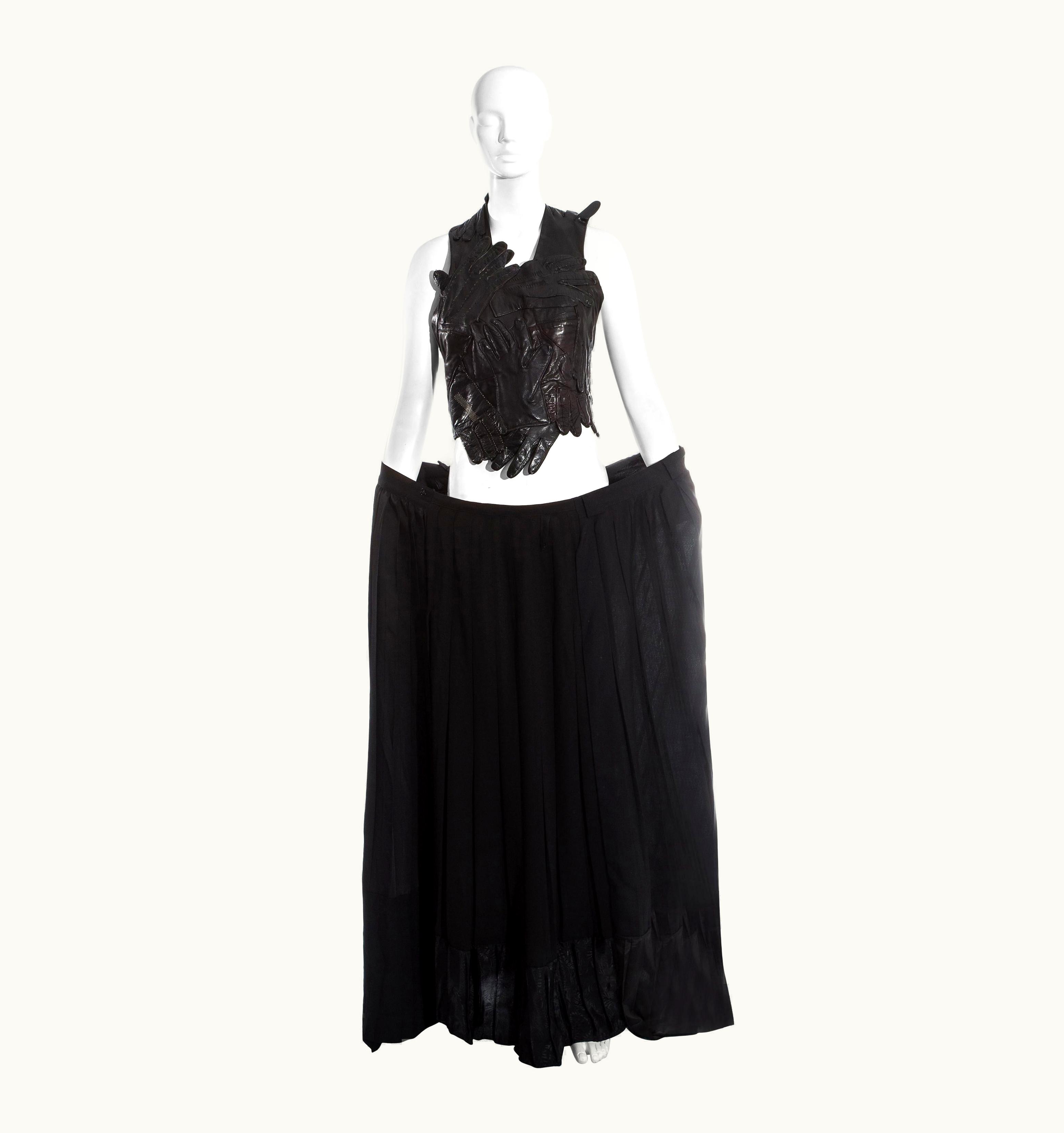 Maison Margiela Margiela Artisanal Black Glove Top And Pleated Skirt Runway Ensemble, S/S 2001