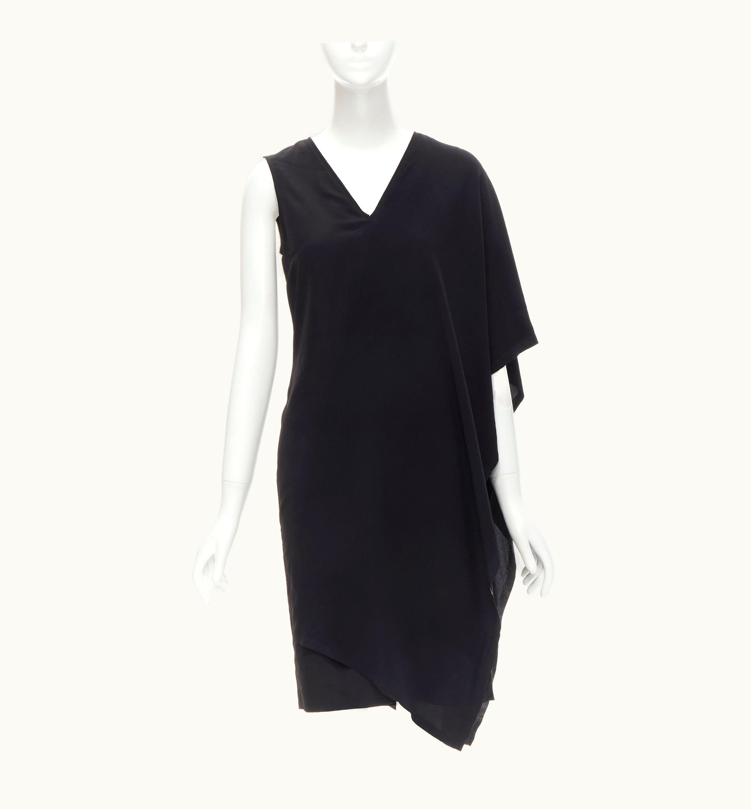 Maison Margiela Maison Margiela 2013 Black Polyester V-neck Asymmetric Bonded Cape Dress