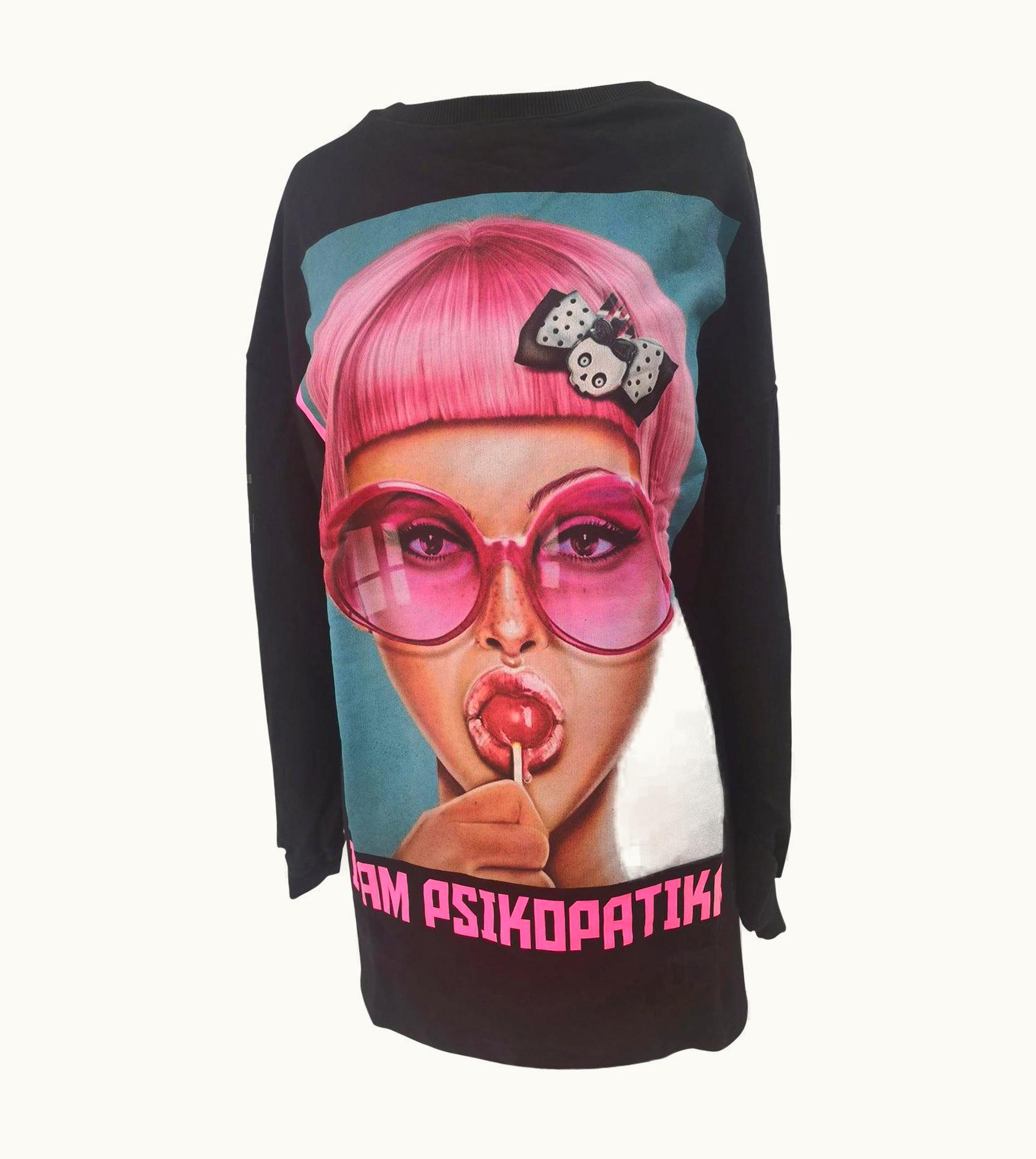 Maison Margiela Gli Psicopatici I Am Psikopatika Black Cotton Long Dress S/S Sweater