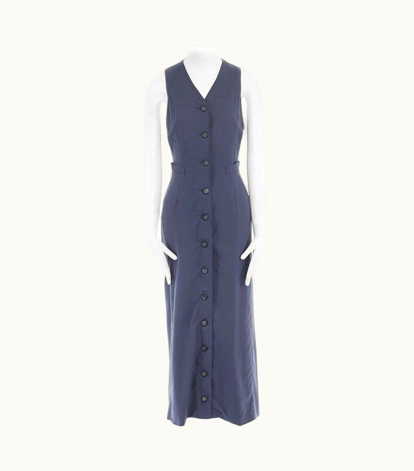 Maison Margiela Maison Martin Margiela Vintage AW1989 Grey Pinstripe Silk Back Long Vest