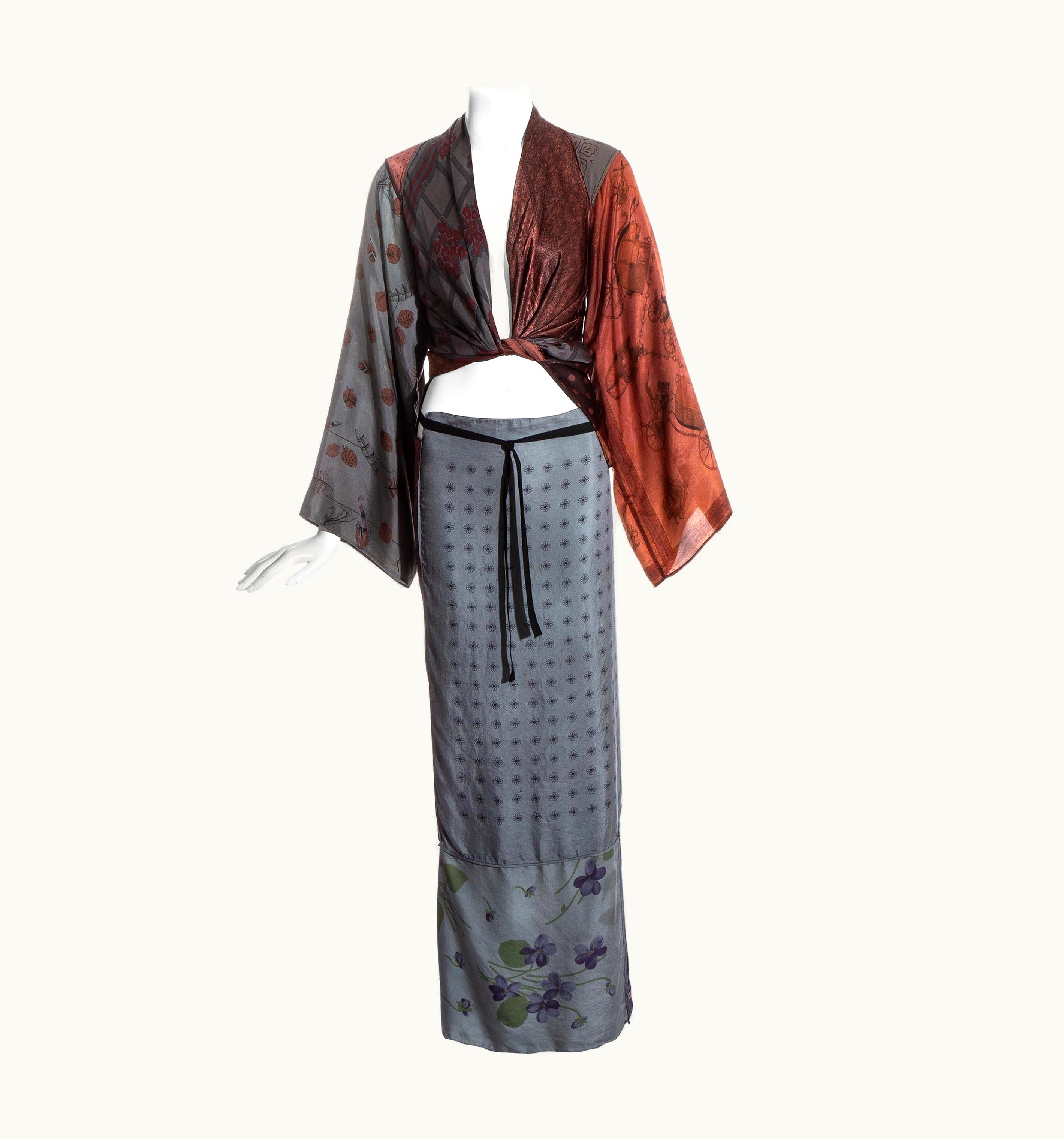 Maison Margiela Margiela Artisanal Silk Scarf Patchwork Skirt And Blouse Ensemble, S/S 1992