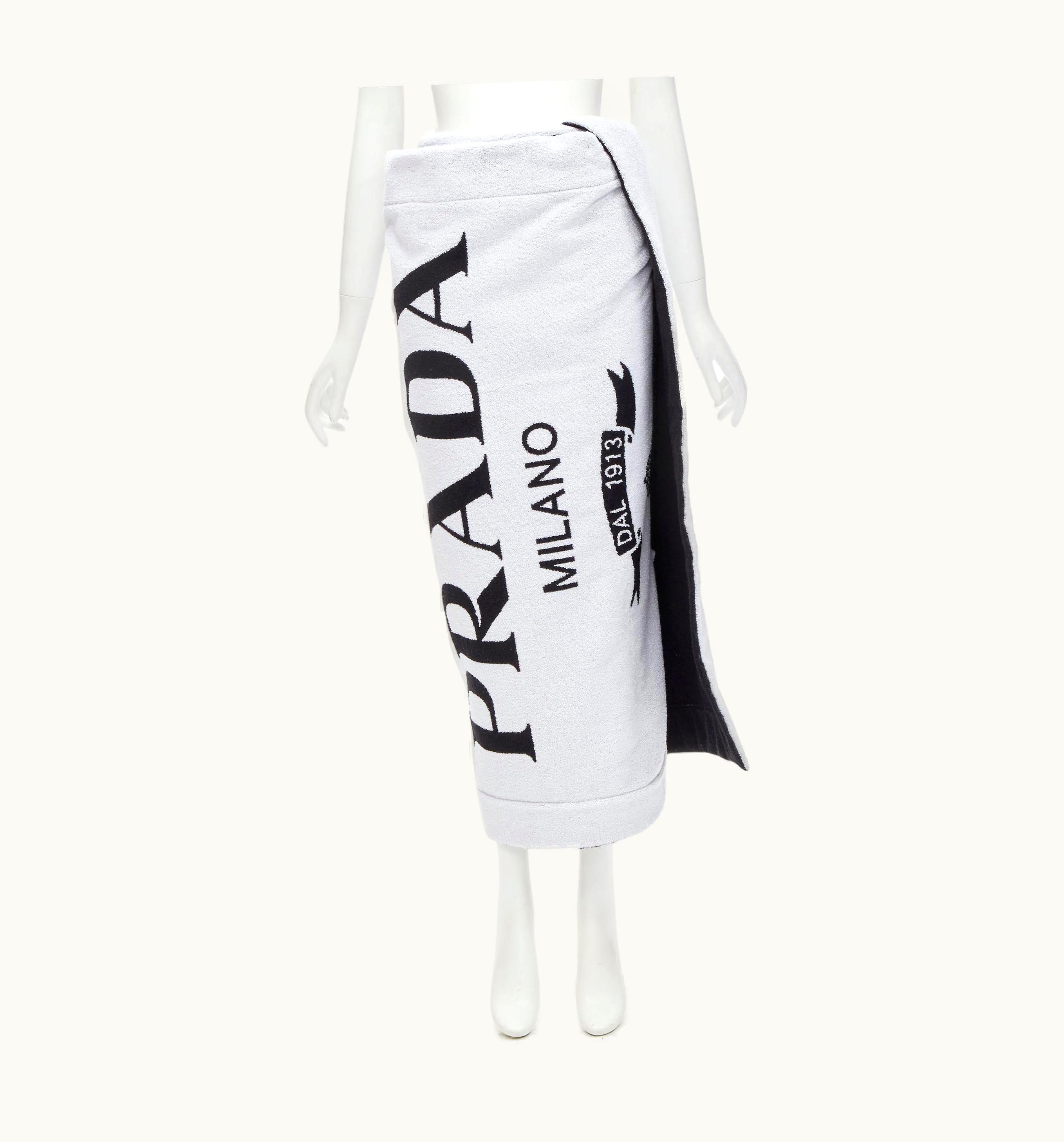 Prada 2022 Tropico Black White Terry Beach Towel 180cm 100cm