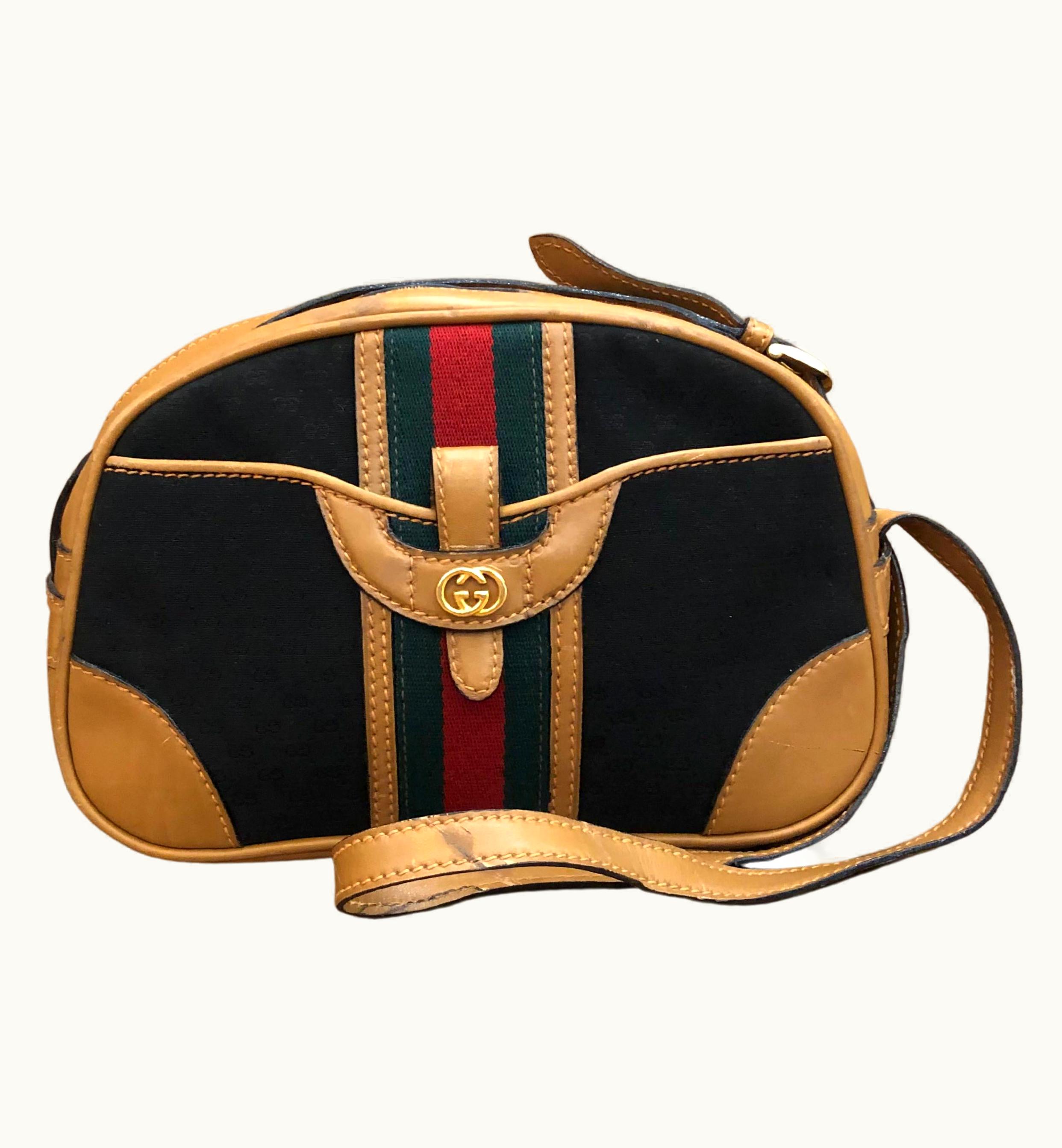 Gucci Vintage Gucci Web Navy Micro Gg Jacquard Shoulder Bag