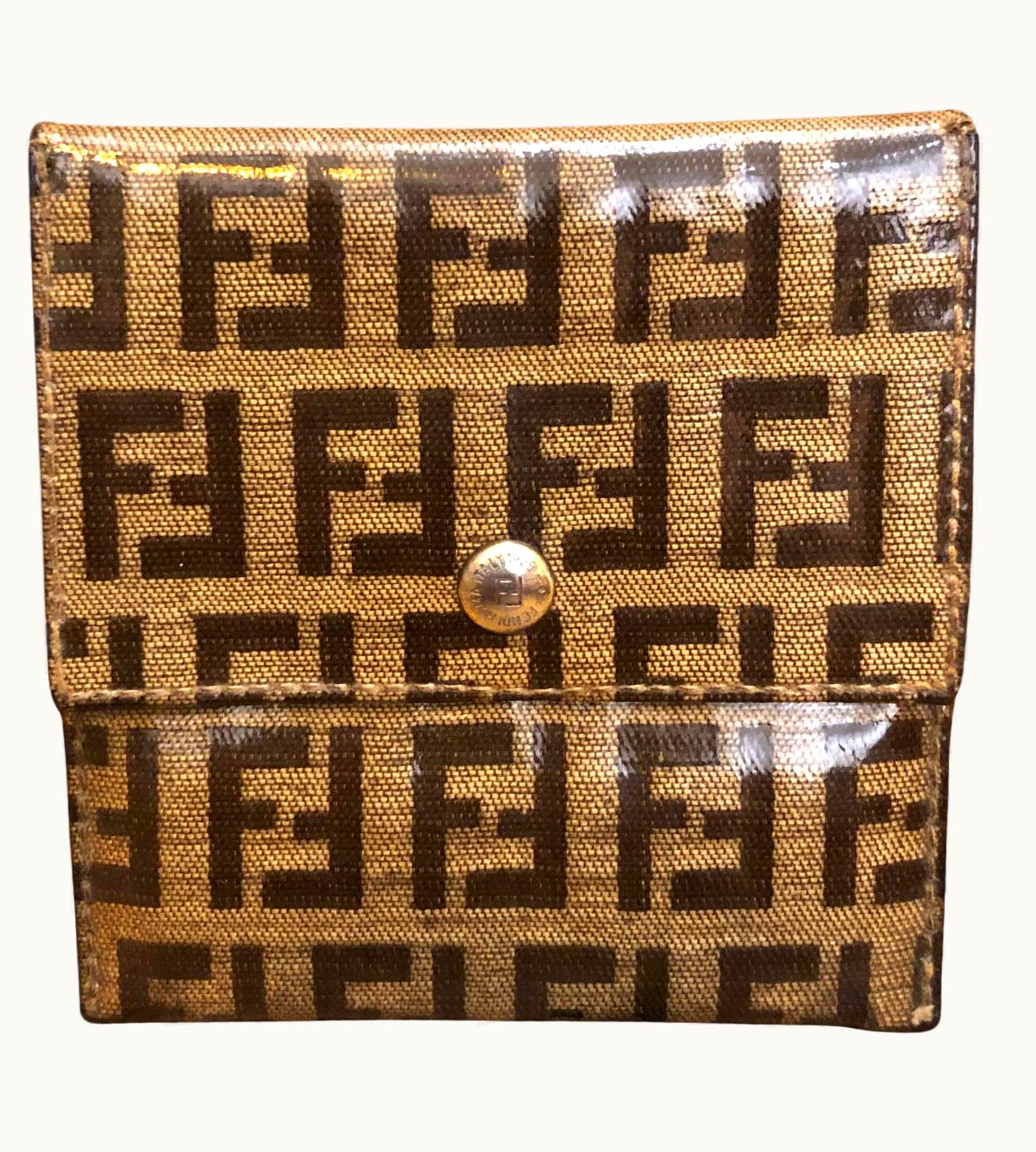 Fendi Vintage Fendi Brown Laminated Zucchino Jacquard Coin Pouch UZ0613235