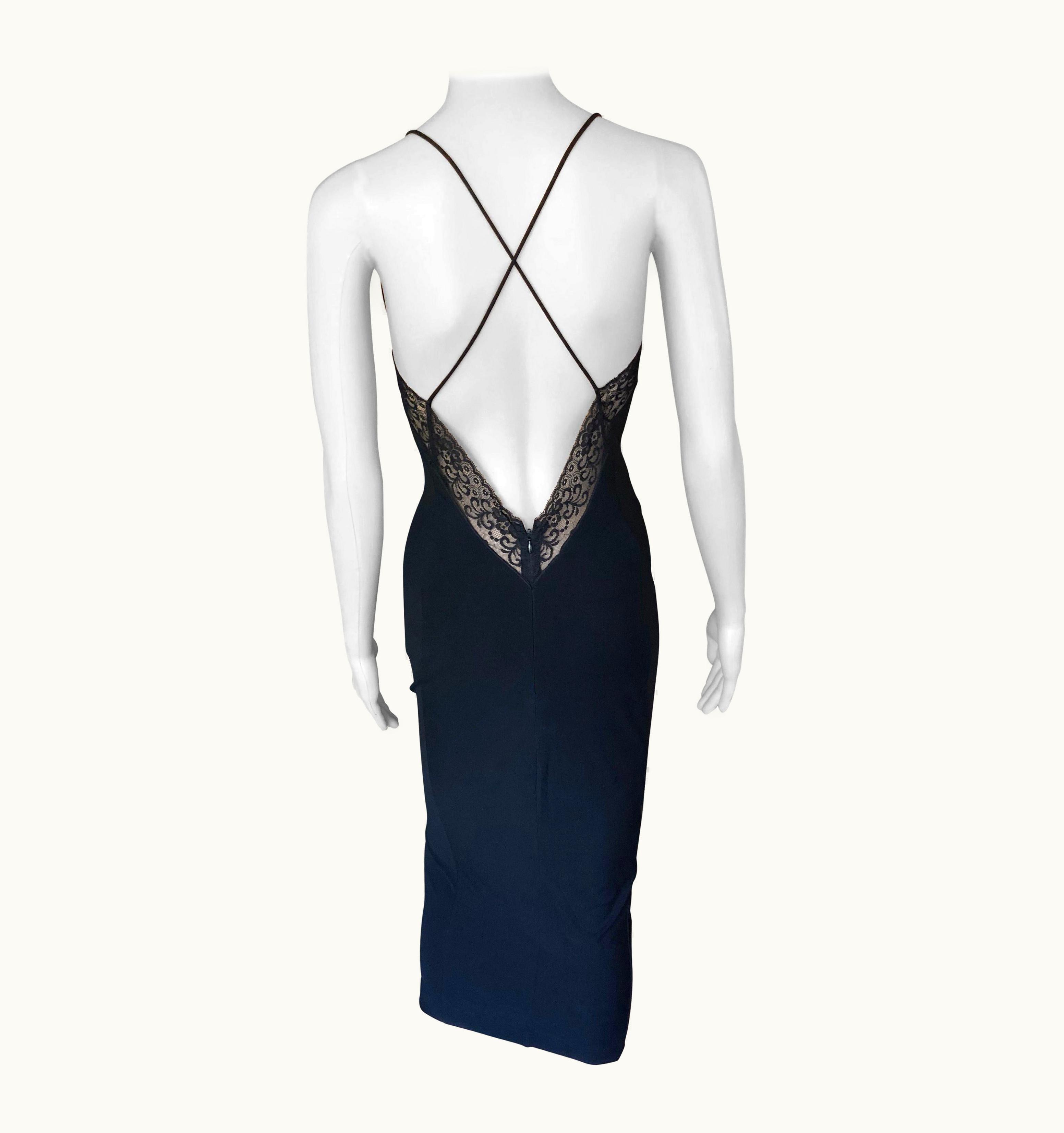 Dolce & Gabbana Dolce & Gabbana 1990' Vintage Plunging Neckline Open Back Lace Black Dress UZ0613246