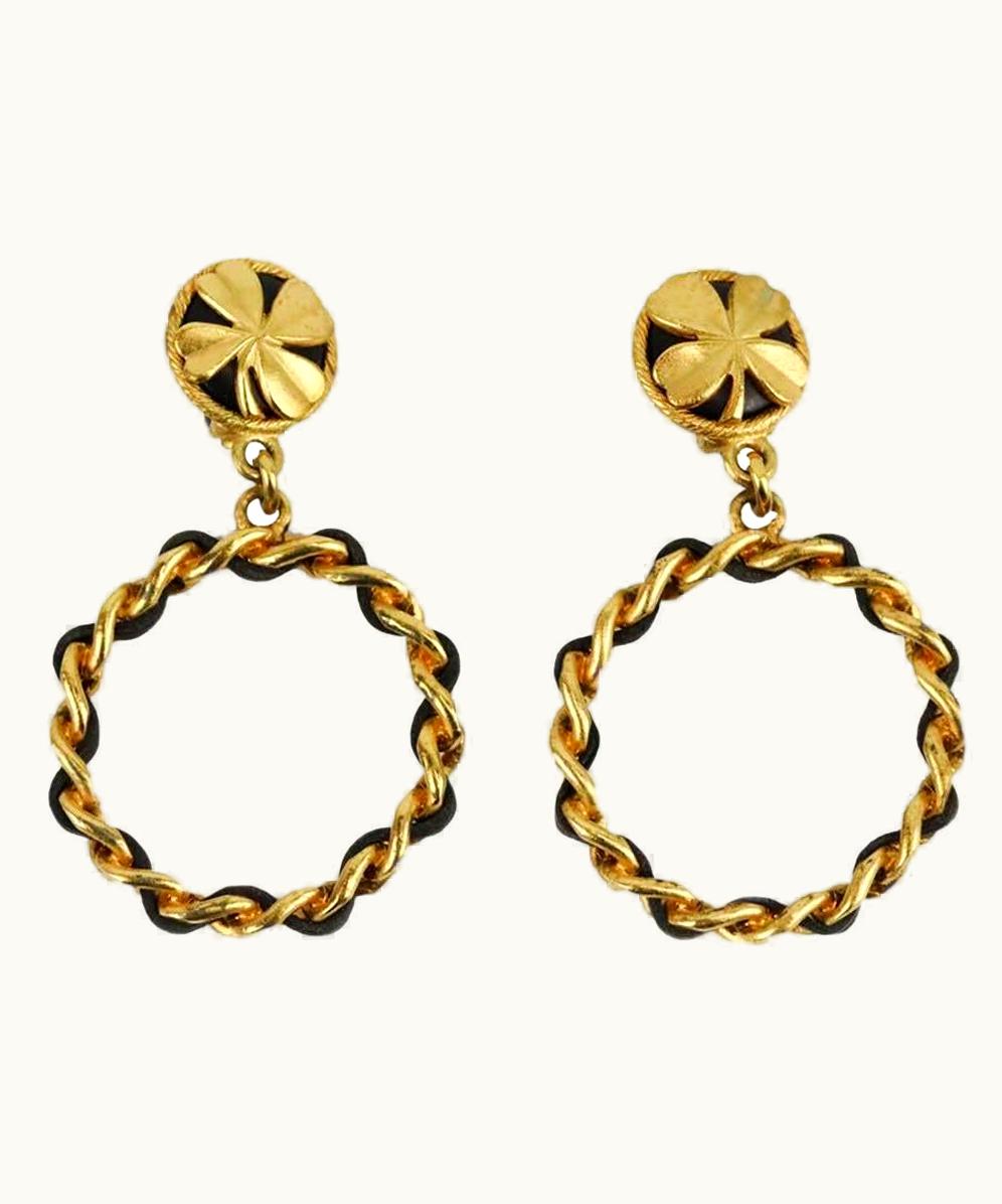 Chanel Chanel 1994 Vintage Clover Hoop Clip On Earrings UZ0613253