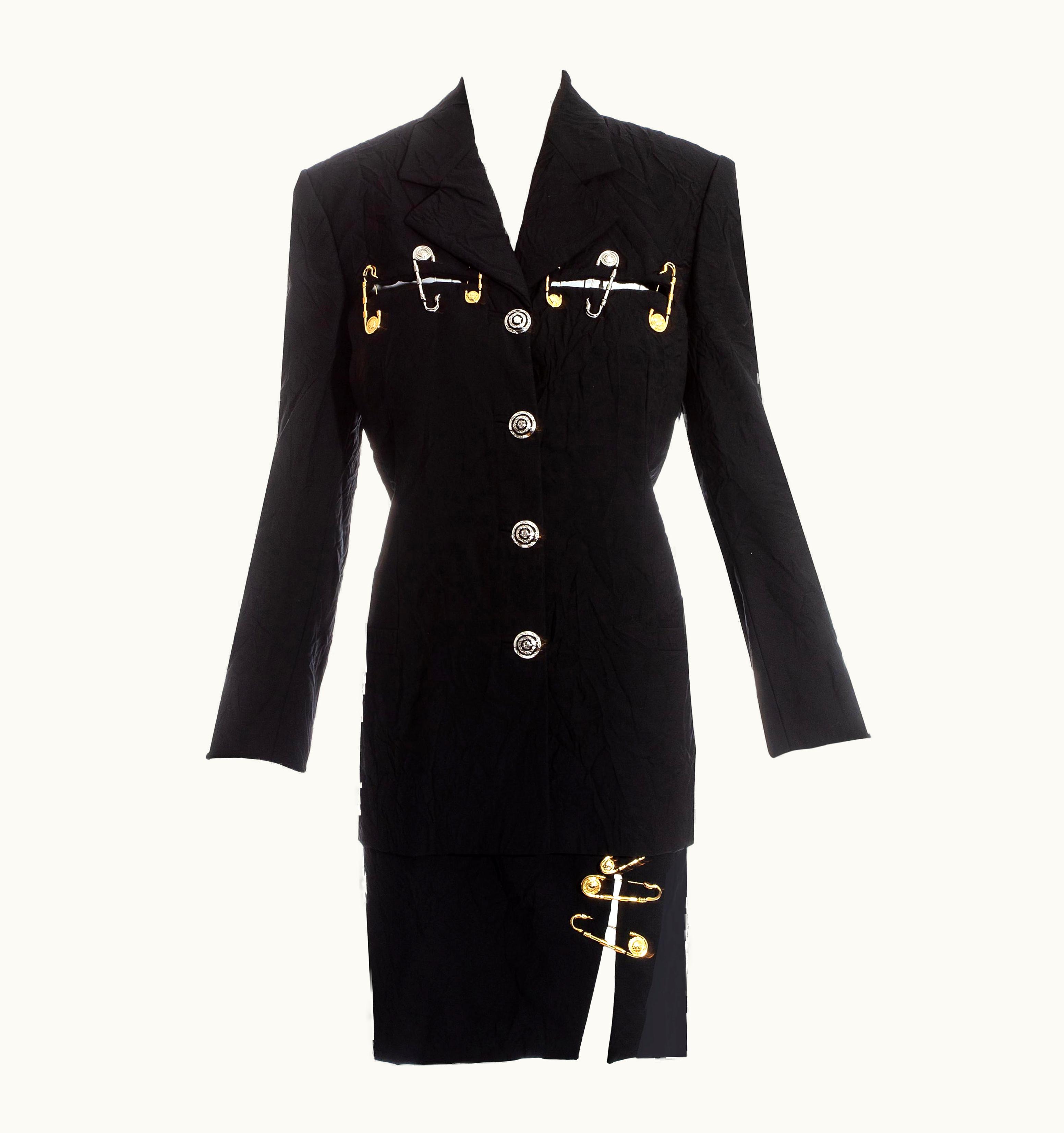 Gianni Versace Couture Gianni Versace Black Crinkled Safety Pin Skirt Suit, S/S 1994 UZ0613254