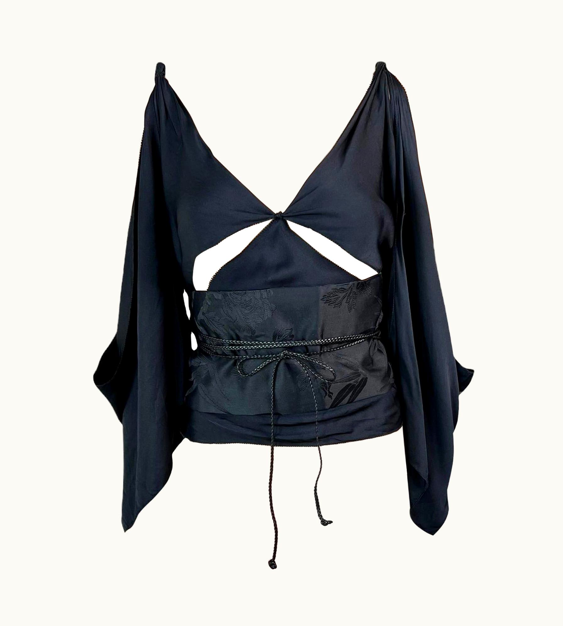 Gucci Tom Ford For Gucci AW 2002 Runway Cutout Backless Silk Black Belted Blouse Top UZ0613265