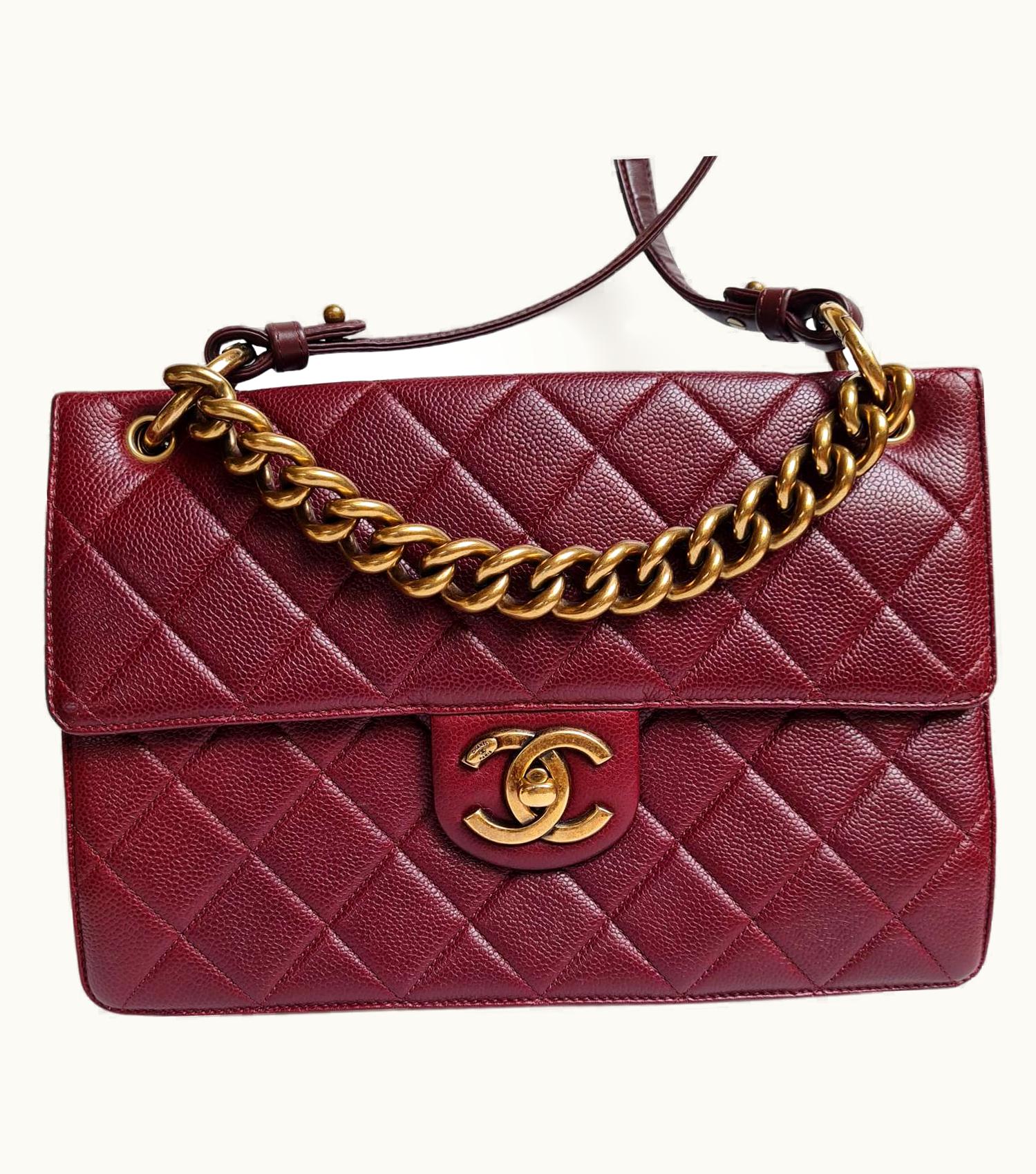 Chanel 2013 Chanel Burgundy Caviar Quilted Paris-Edinburgh Retro Flap Bag