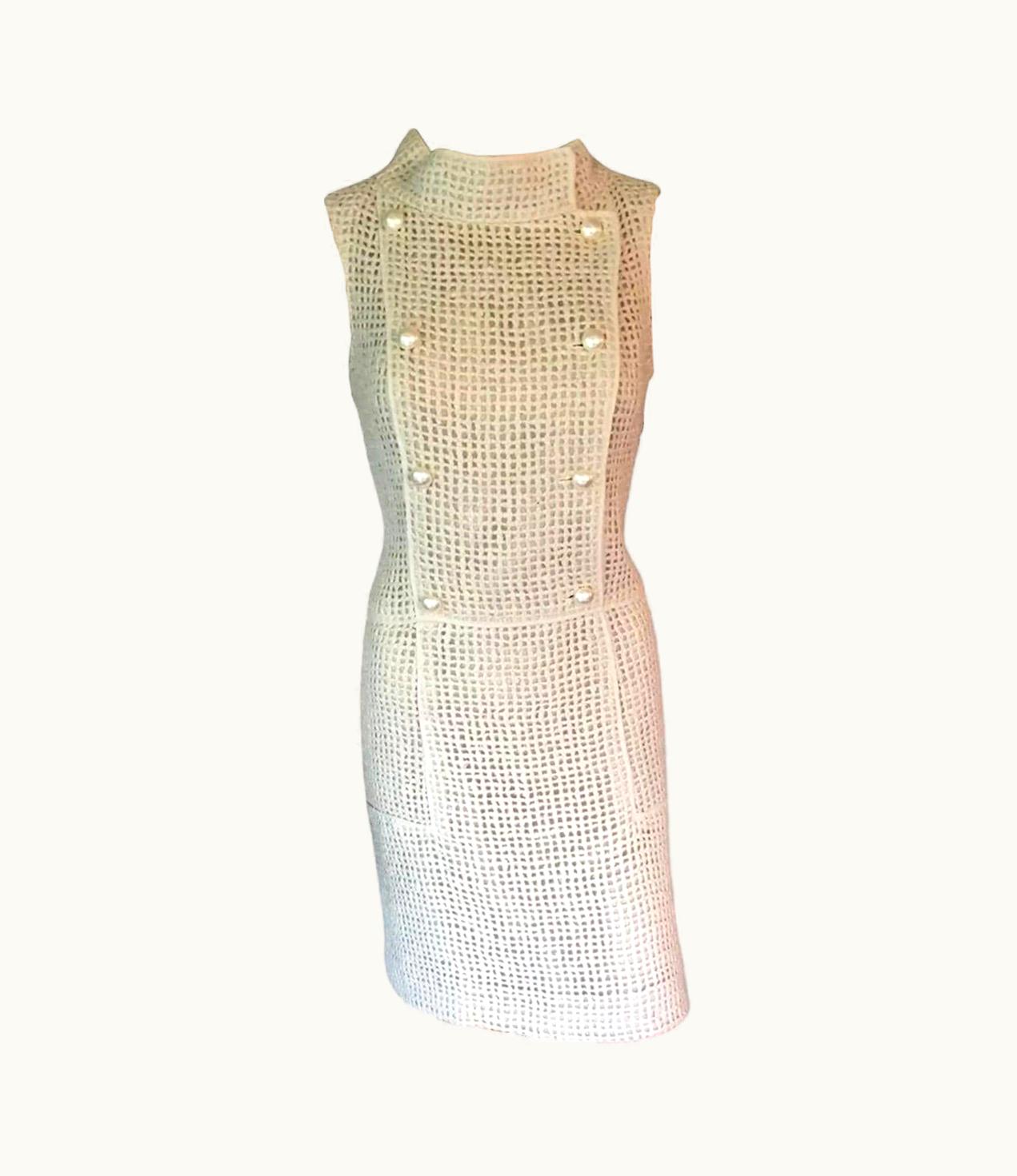 Chanel Chanel S/S 2013 Runway Open Knit Double Breasted Ivory Dress UZ0613287