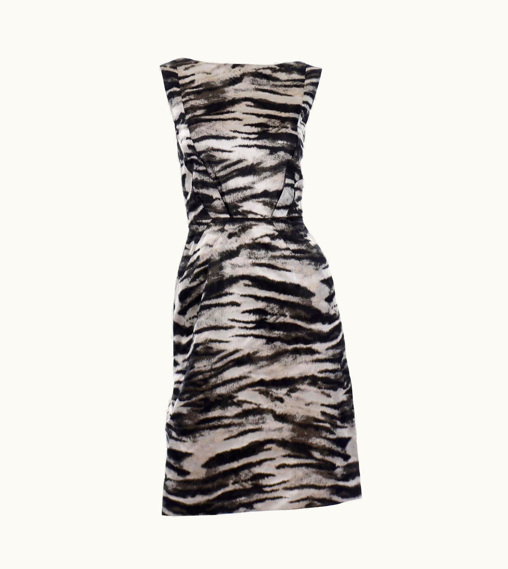 Lanvin Lanvin 2013 Alber Elbaz Sleeveless Gray & Black Metallic Animal Print Dress