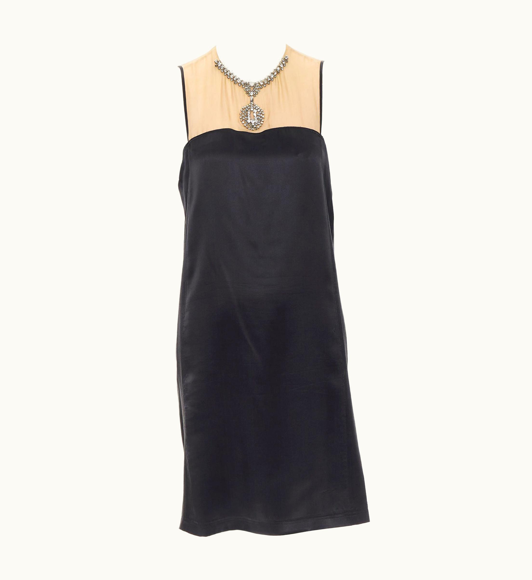 Lanvin Lanvin Alber Elbaz 2013 Nude Illusion Crystal Necklace Silk Dress