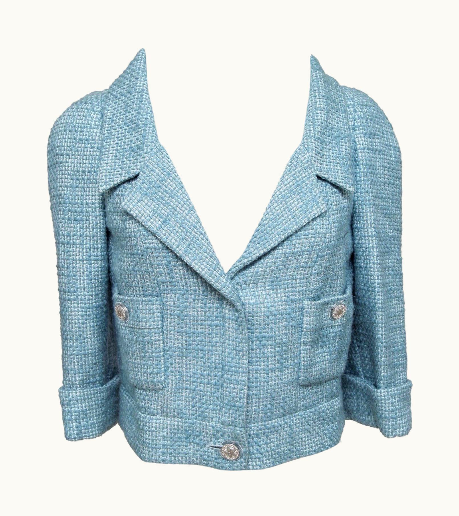Chanel Chanel Tweed Jacket Blazer Blue Cropped Crystal 2013 UZ0613301