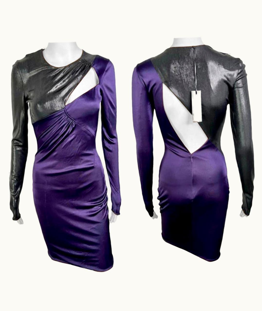 Versace Versace AW 2013 Wet Liquid Look Bodycon Cutout Color Block Dress UZ0613304